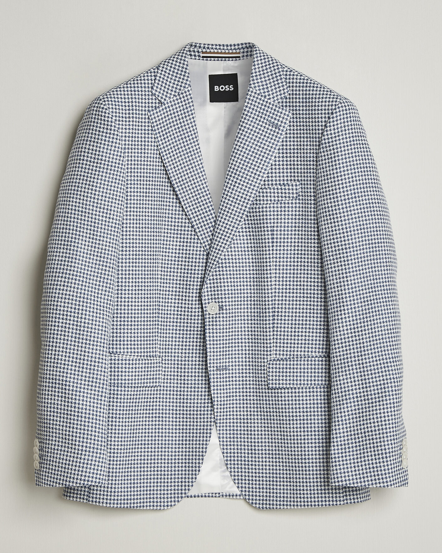 Hombres | Blazers | BOSS BLACK | Hutson Linen/Cotton Houndstooth Blazer Open Blue