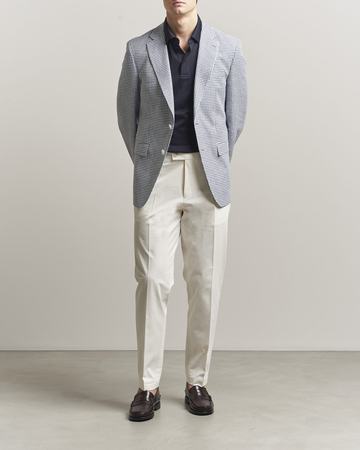 Hombres | Blazers | BOSS BLACK | Hutson Linen/Cotton Houndstooth Blazer Open Blue