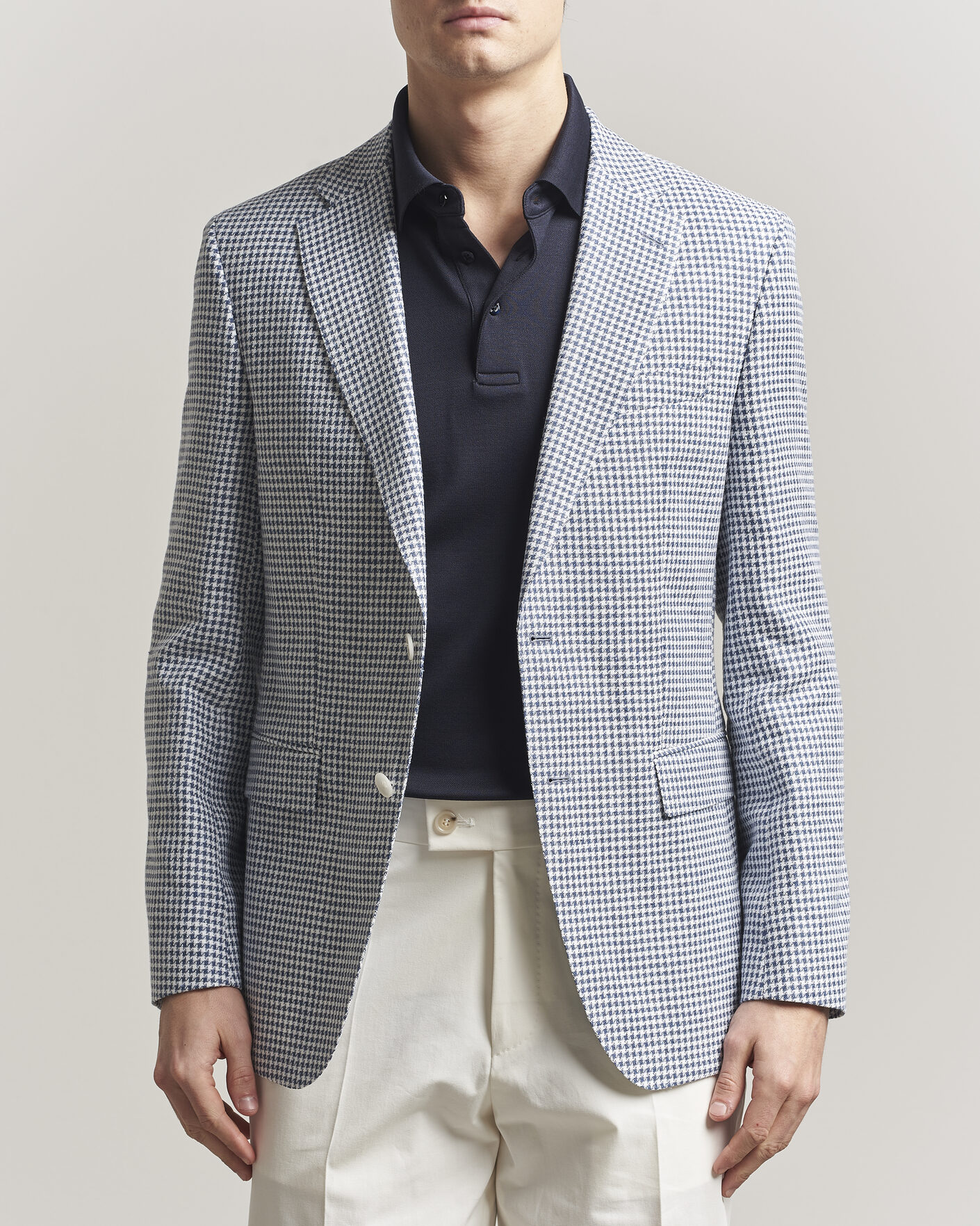 Hombres | Blazers | BOSS BLACK | Hutson Linen/Cotton Houndstooth Blazer Open Blue