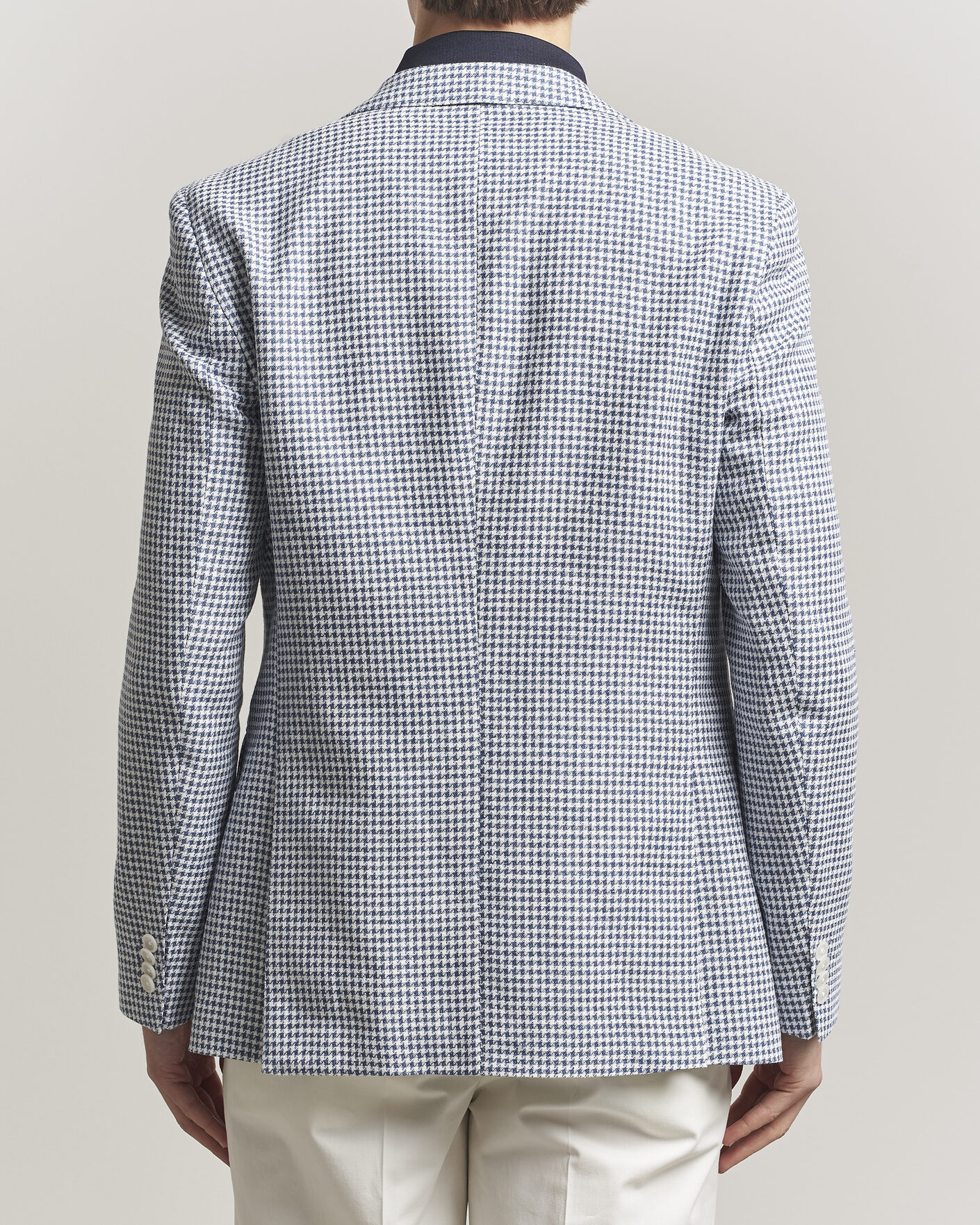 Hombres | Blazers | BOSS BLACK | Hutson Linen/Cotton Houndstooth Blazer Open Blue