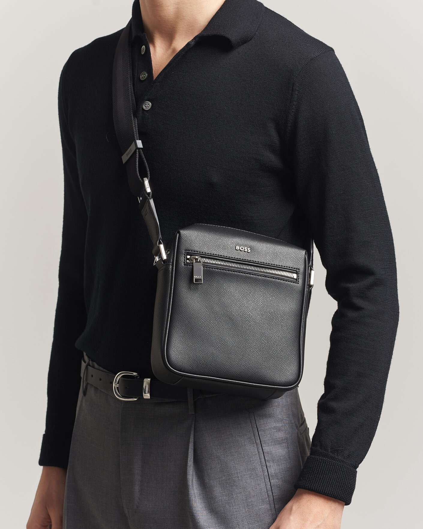 Hombres | Bolsos | BOSS BLACK | Daxter Leather Crossbody Bag Black