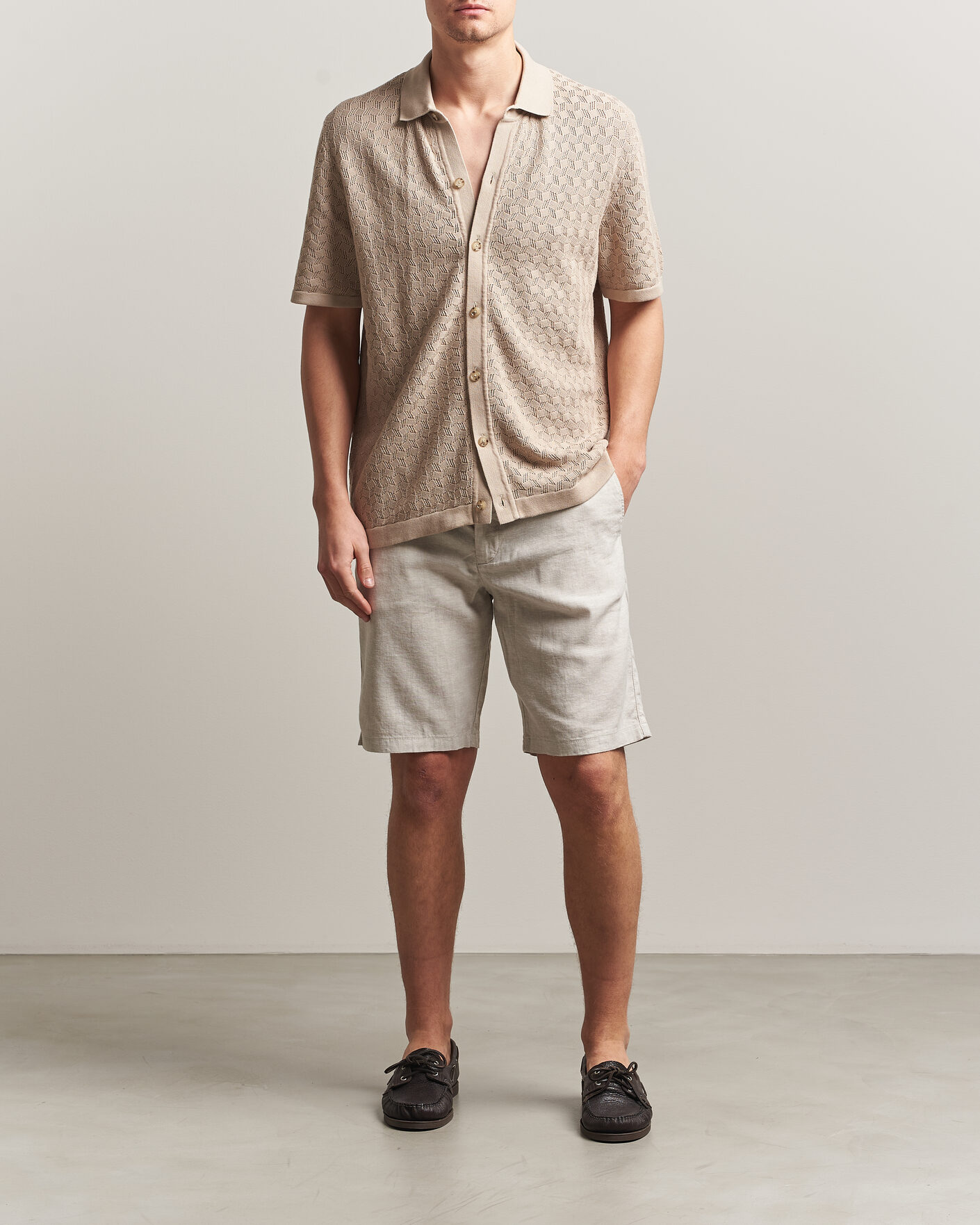 Hombres | Pantalones cortos | BOSS ORANGE | Tapered Linen Drawstring Shorts Open Grey