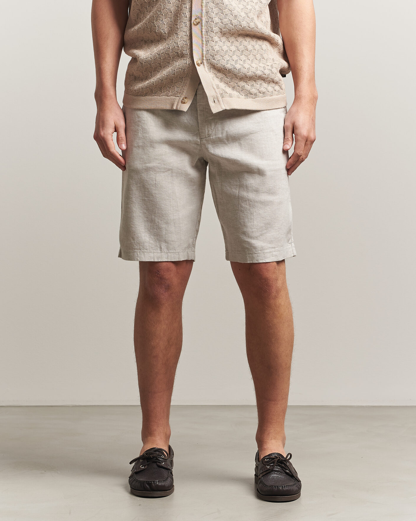 Hombres | Pantalones cortos | BOSS ORANGE | Tapered Linen Drawstring Shorts Open Grey