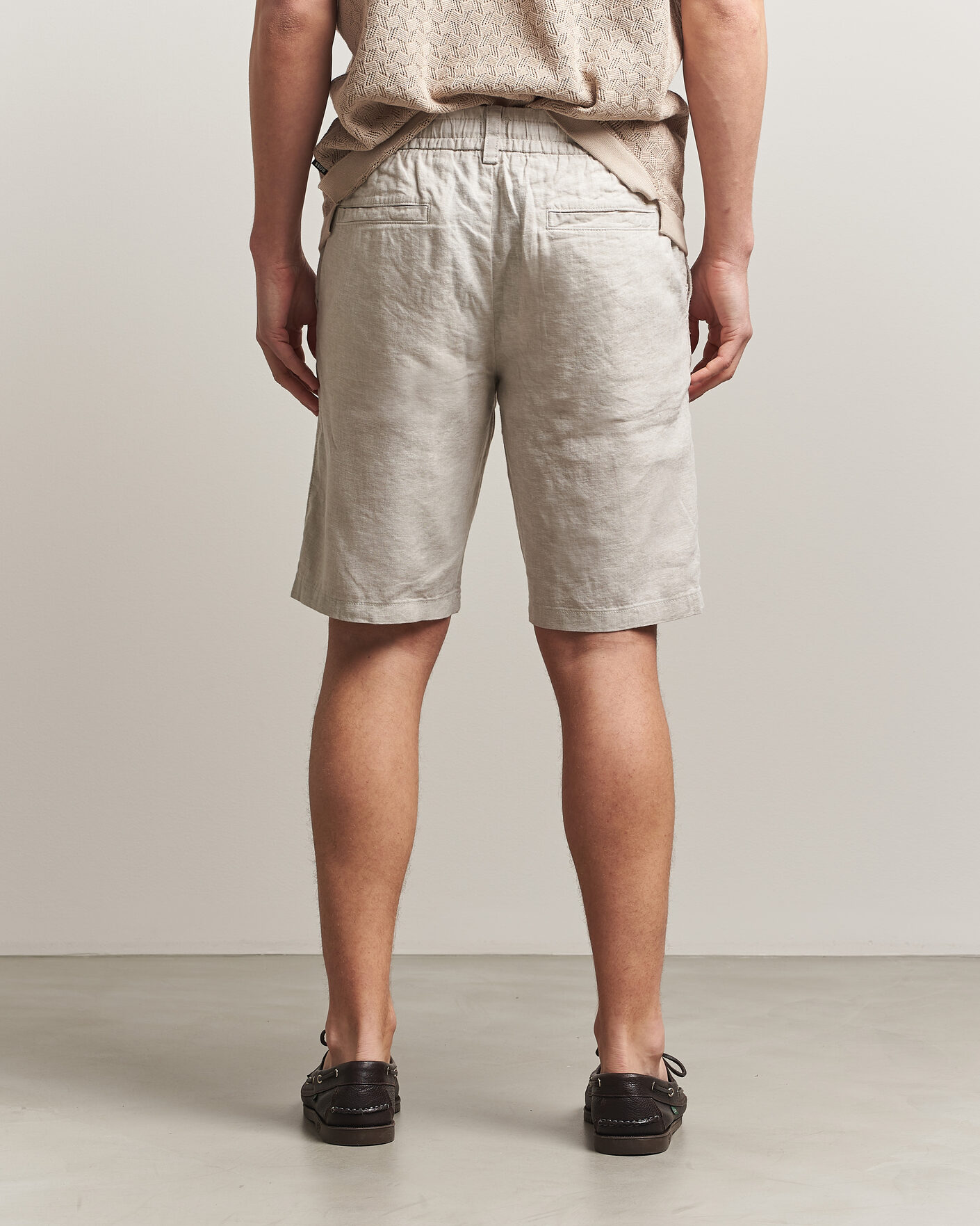 Hombres | Pantalones cortos | BOSS ORANGE | Tapered Linen Drawstring Shorts Open Grey