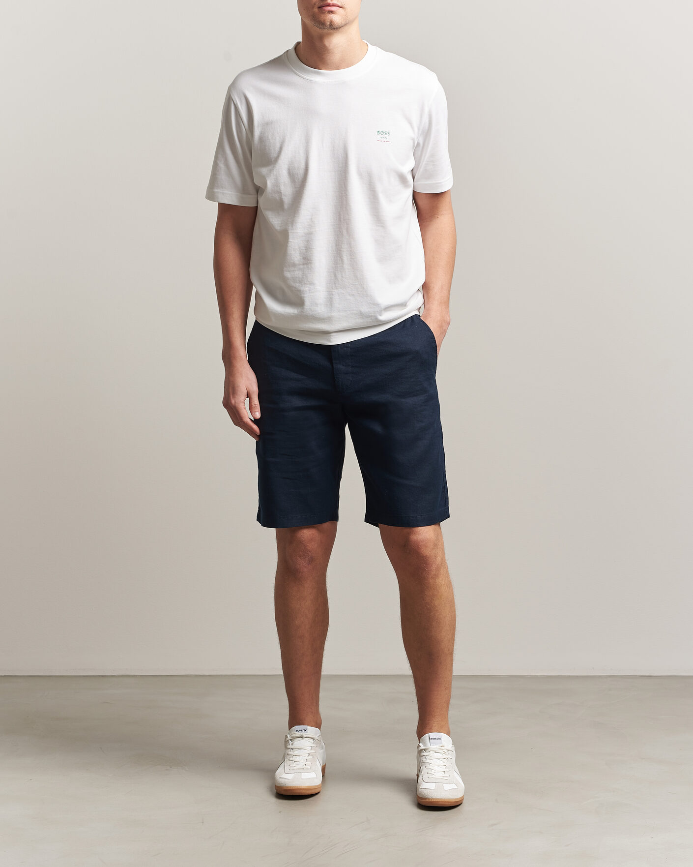 Hombres | Pantalones cortos | BOSS ORANGE | Tapered Linen Drawstring Shorts Dark Blue