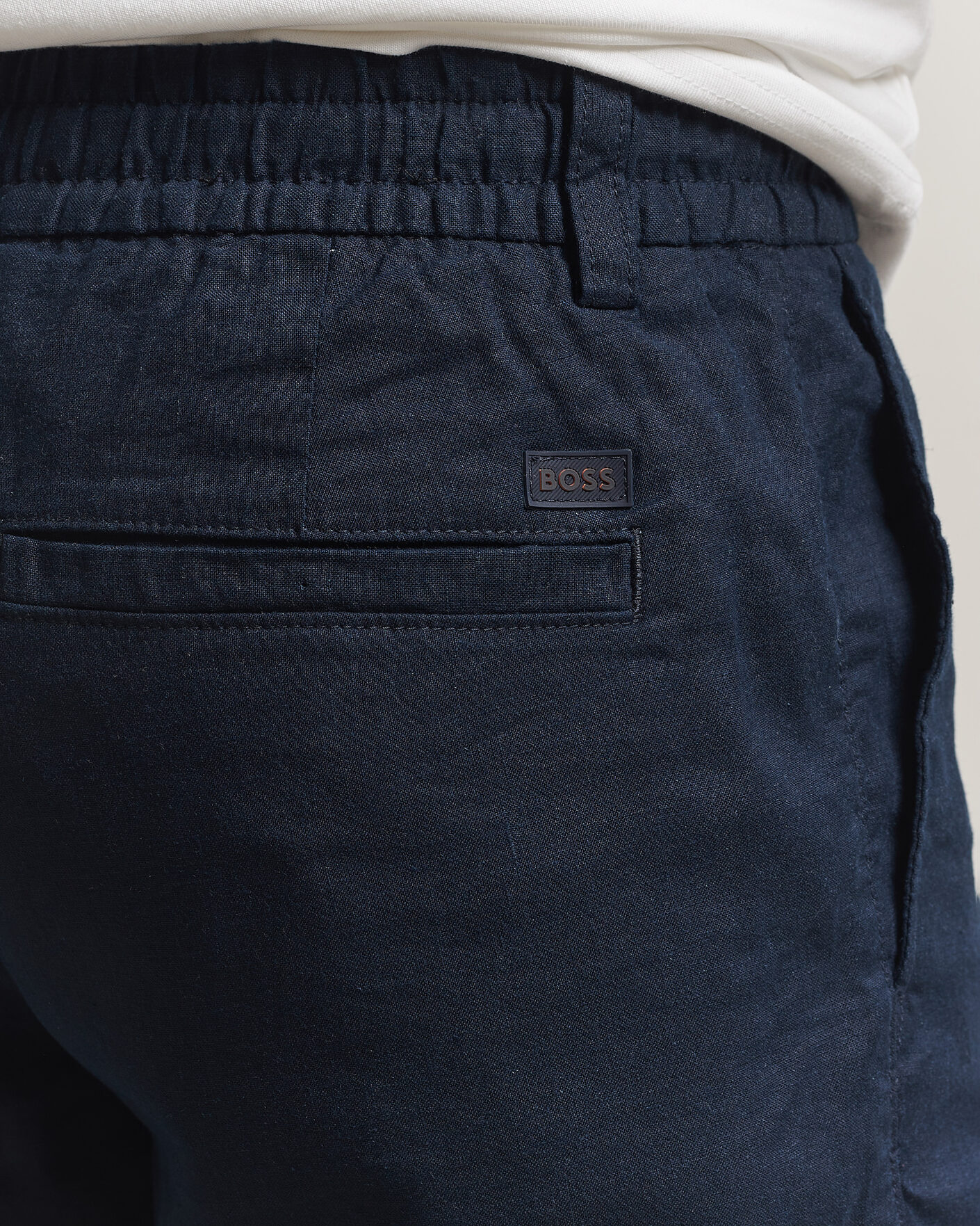 Hombres | Pantalones cortos | BOSS ORANGE | Tapered Linen Drawstring Shorts Dark Blue