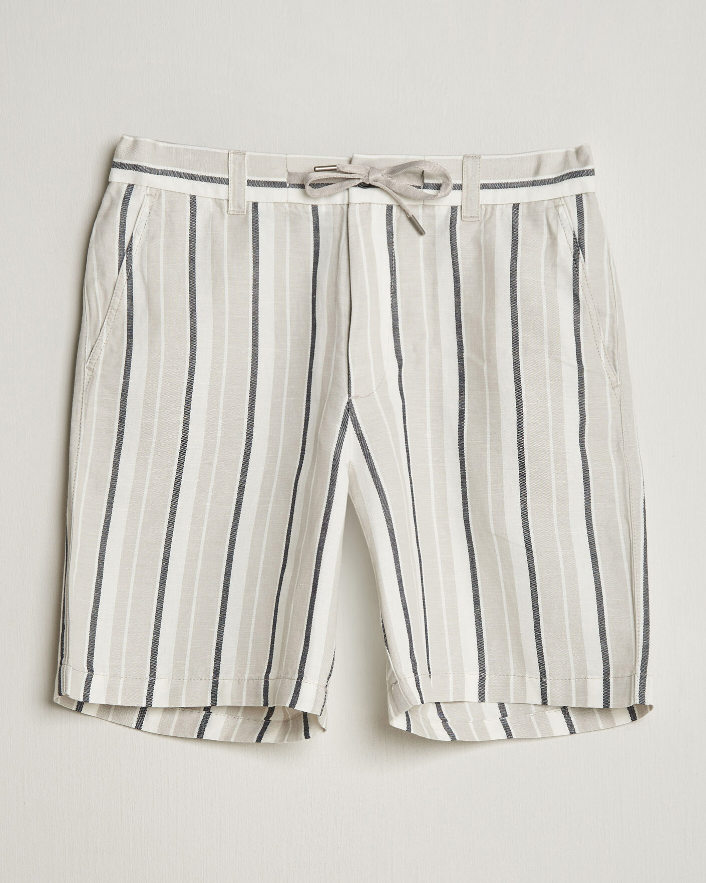 Hombres | Pantalones cortos | BOSS ORANGE | Linen/Cotton Striped Drawstring Shorts Open Grey