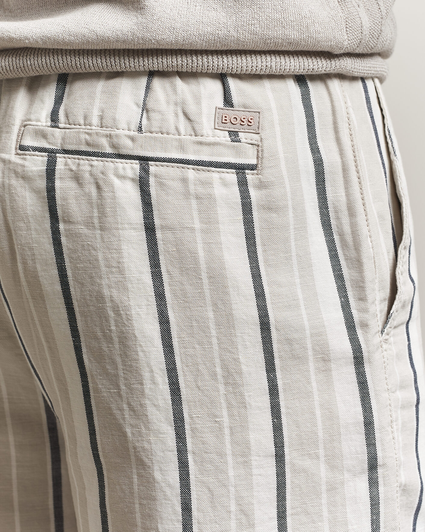 Hombres | Pantalones cortos | BOSS ORANGE | Linen/Cotton Striped Drawstring Shorts Open Grey