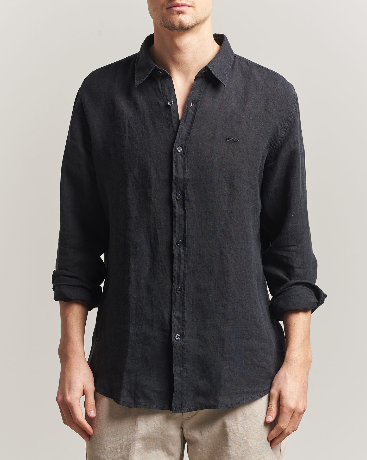 Hombres | Camisas | BOSS ORANGE | Relegant Linen Shirt Black