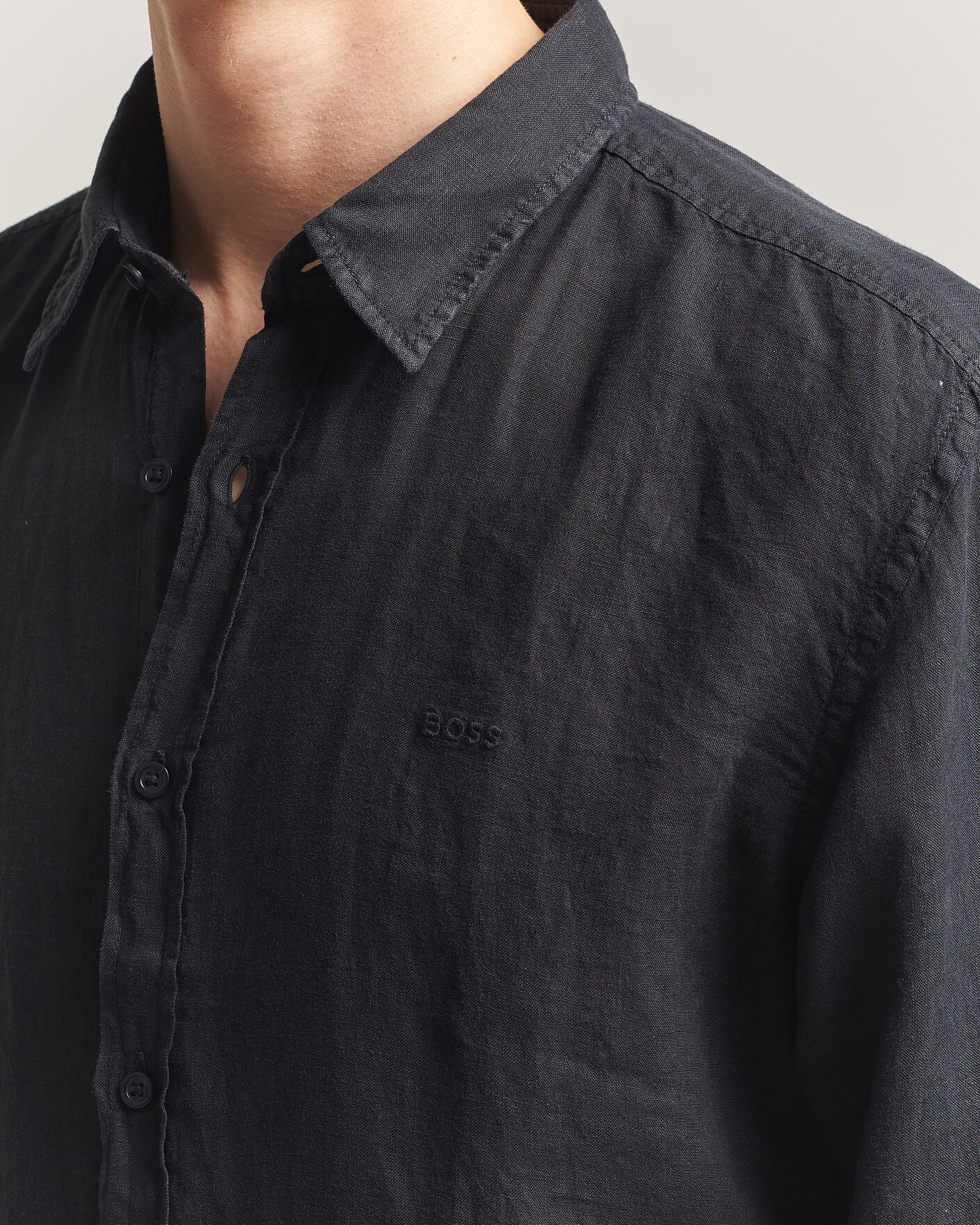 Hombres | Camisas | BOSS ORANGE | Relegant Linen Shirt Black
