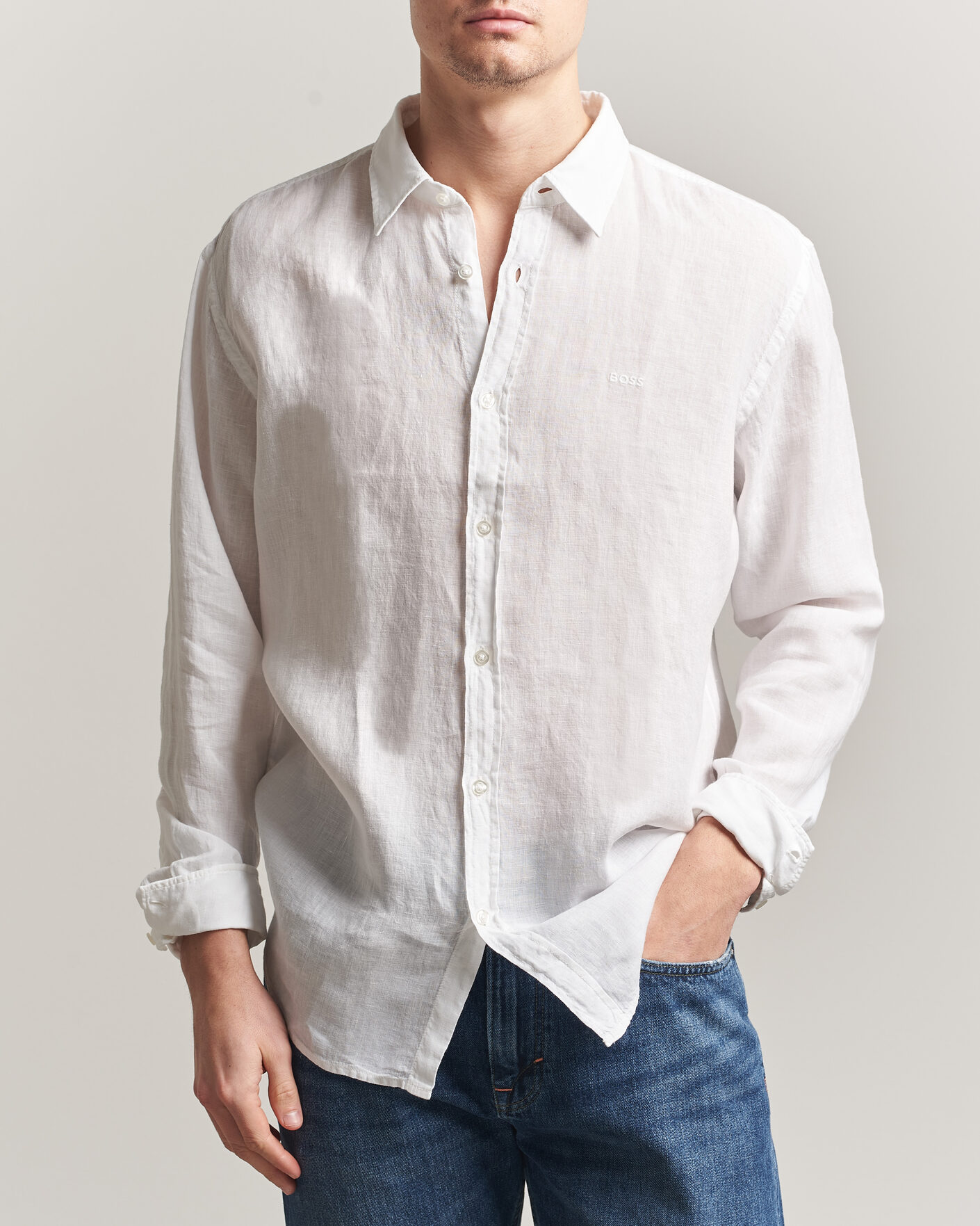 Hombres | Camisas | BOSS ORANGE | Relegant Linen Shirt White