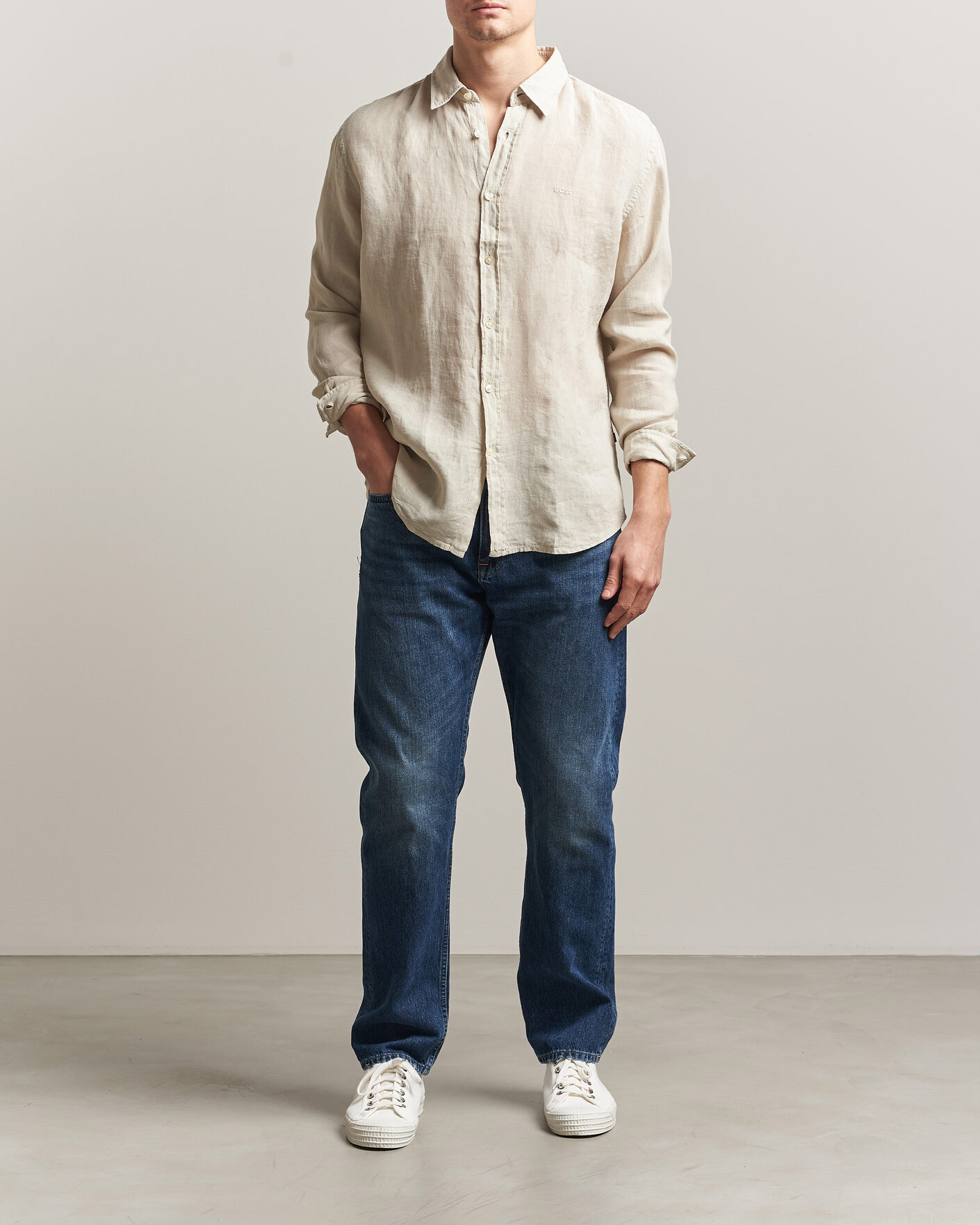 Hombres | Camisas | BOSS ORANGE | Relegant Linen Shirt Light Beige
