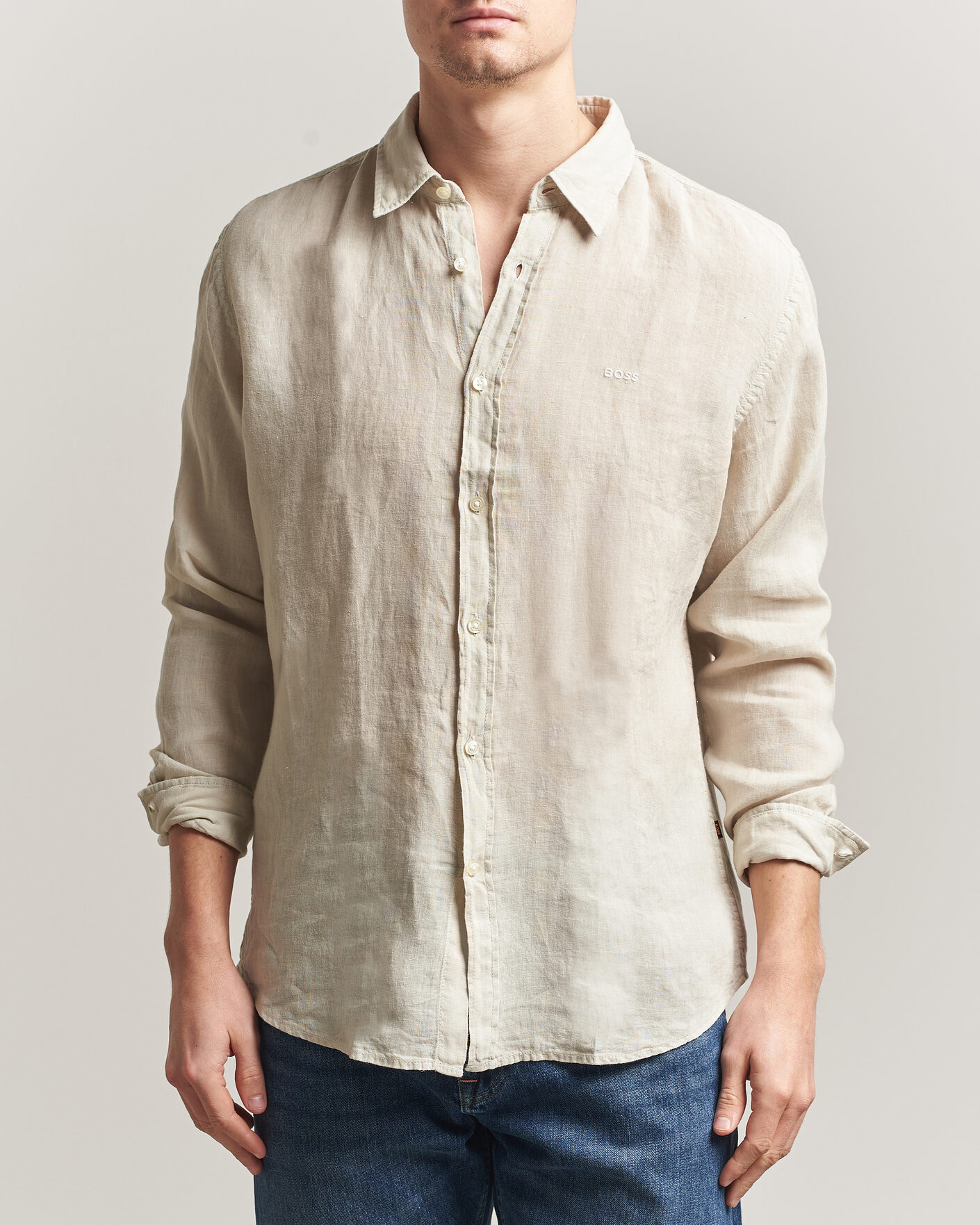 Hombres | Camisas | BOSS ORANGE | Relegant Linen Shirt Light Beige