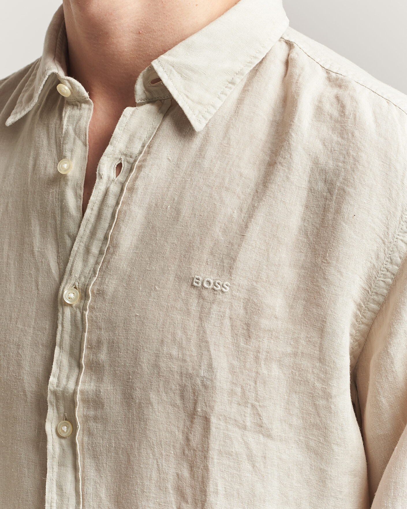 Hombres | Camisas | BOSS ORANGE | Relegant Linen Shirt Light Beige