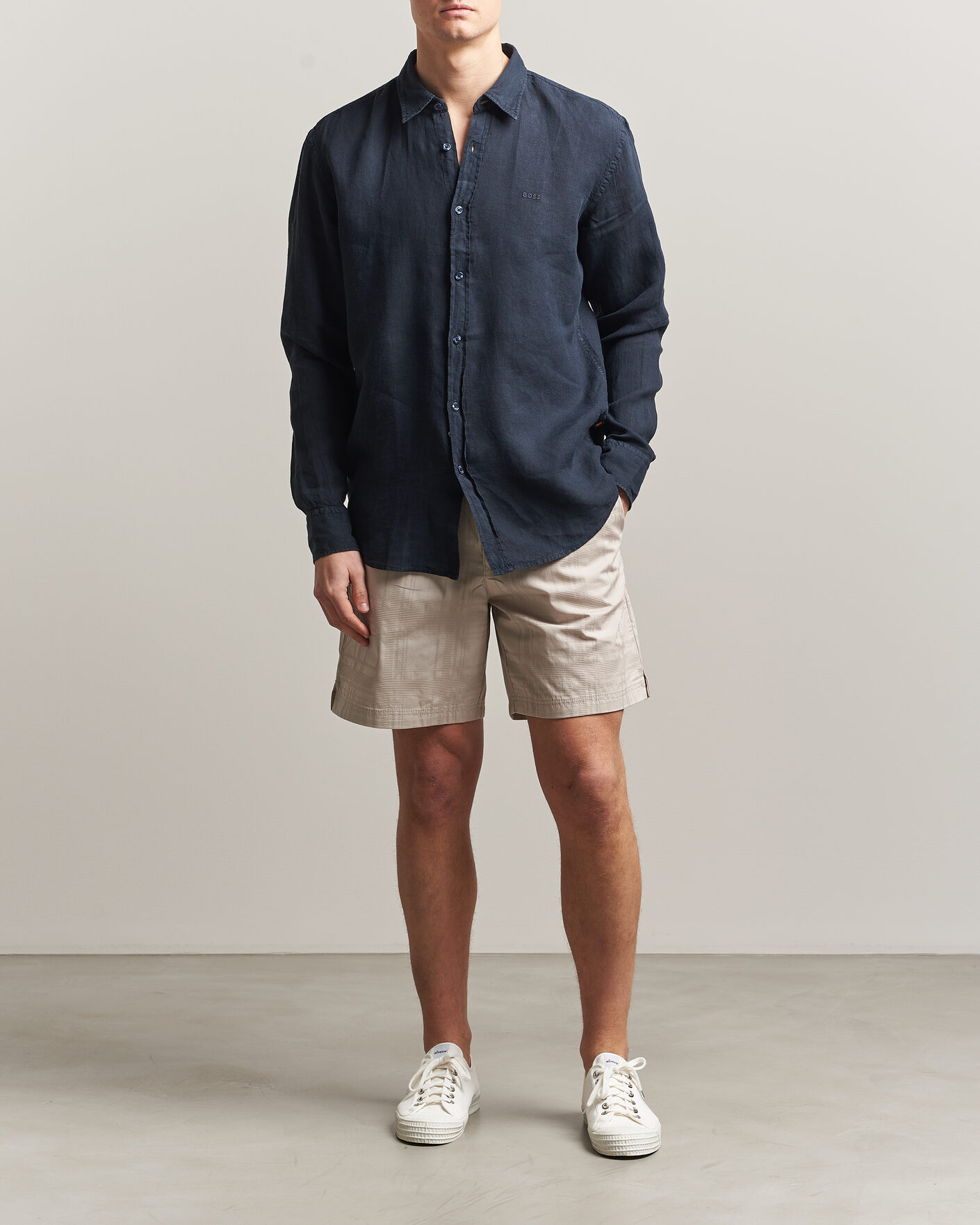 Hombres | Camisas | BOSS ORANGE | Relegant Linen Shirt Dark Blue
