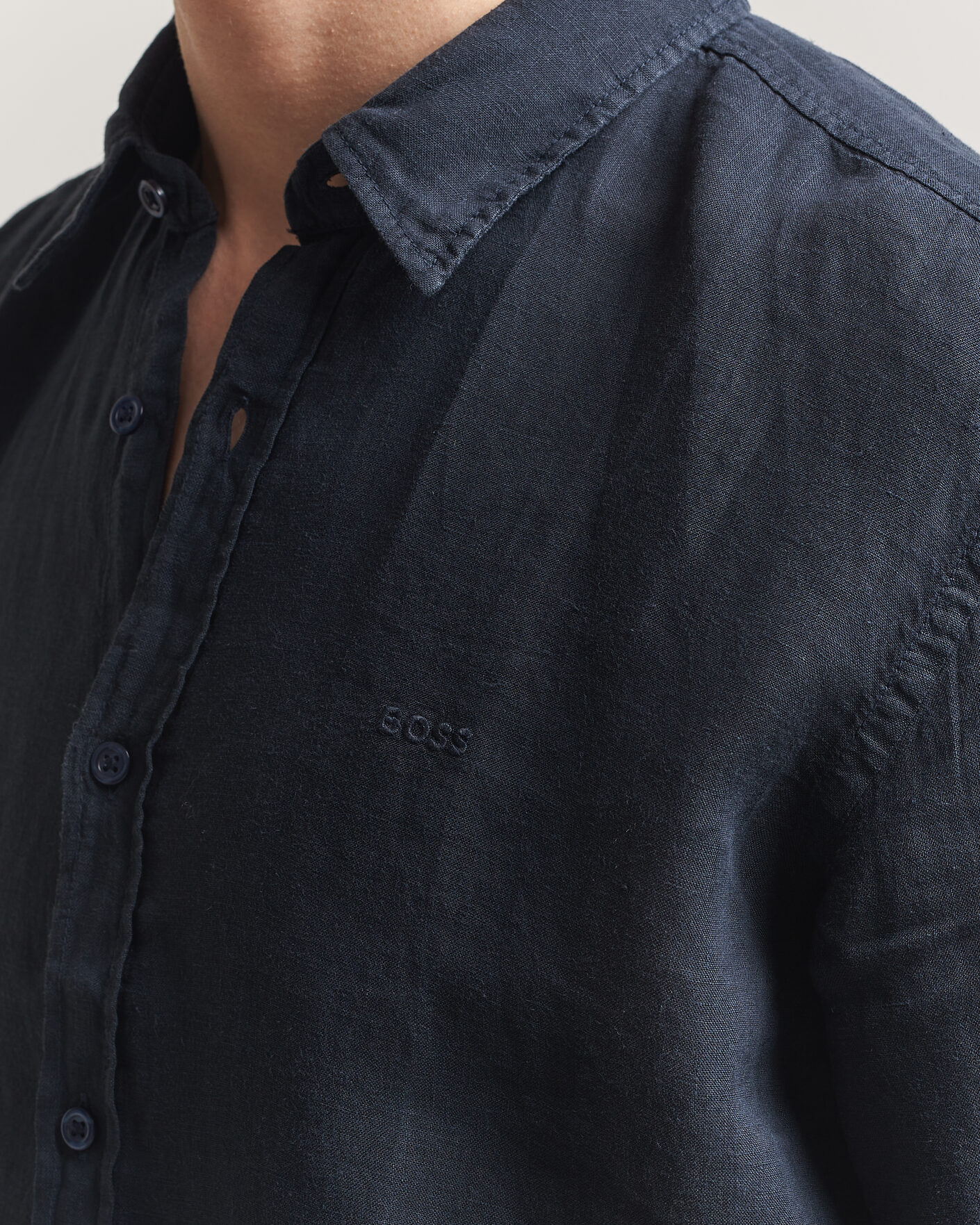 Hombres | Camisas | BOSS ORANGE | Relegant Linen Shirt Dark Blue