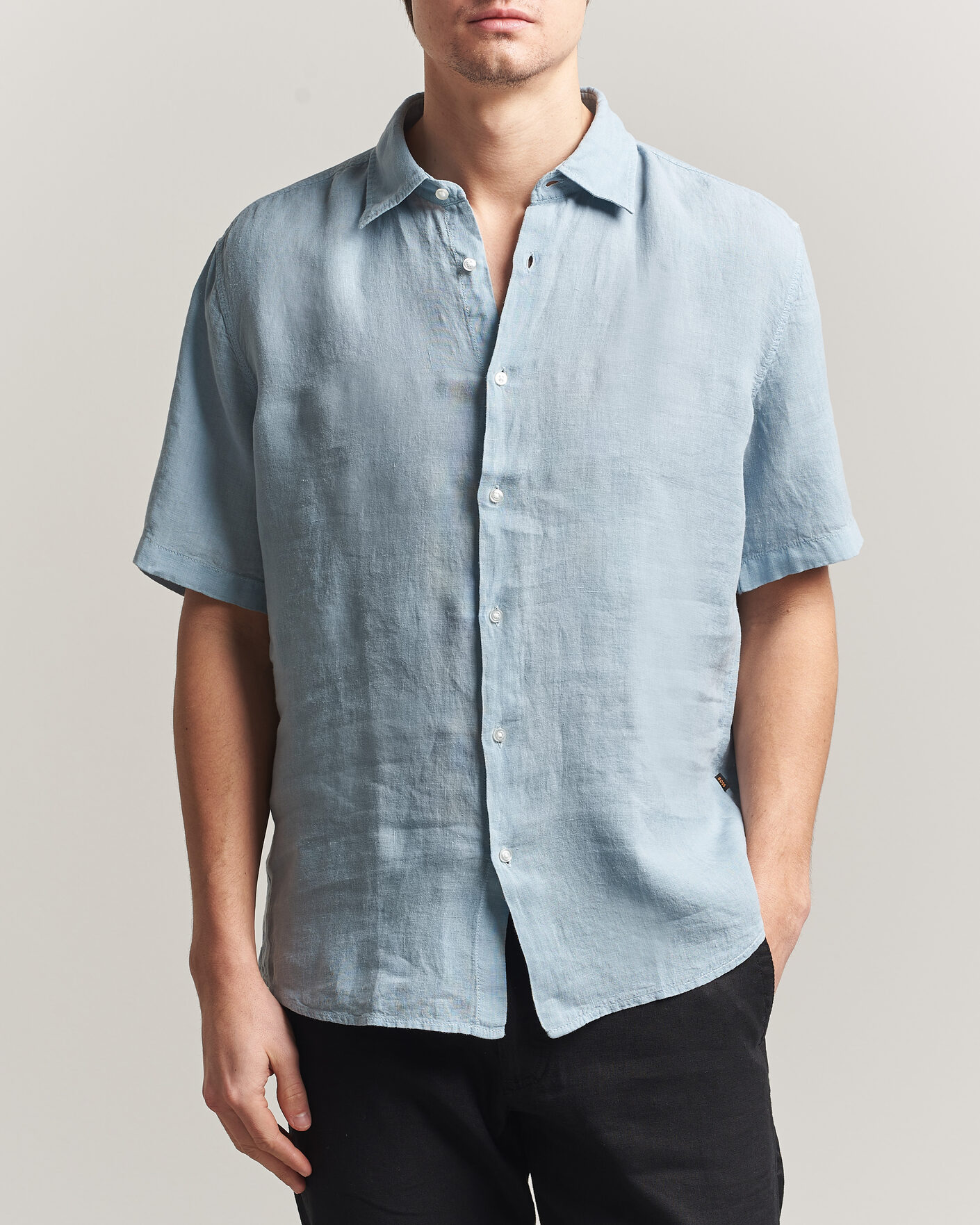 Hombres | Camisas | BOSS ORANGE | Rash Linen Short Sleeve Shirt Light Blue