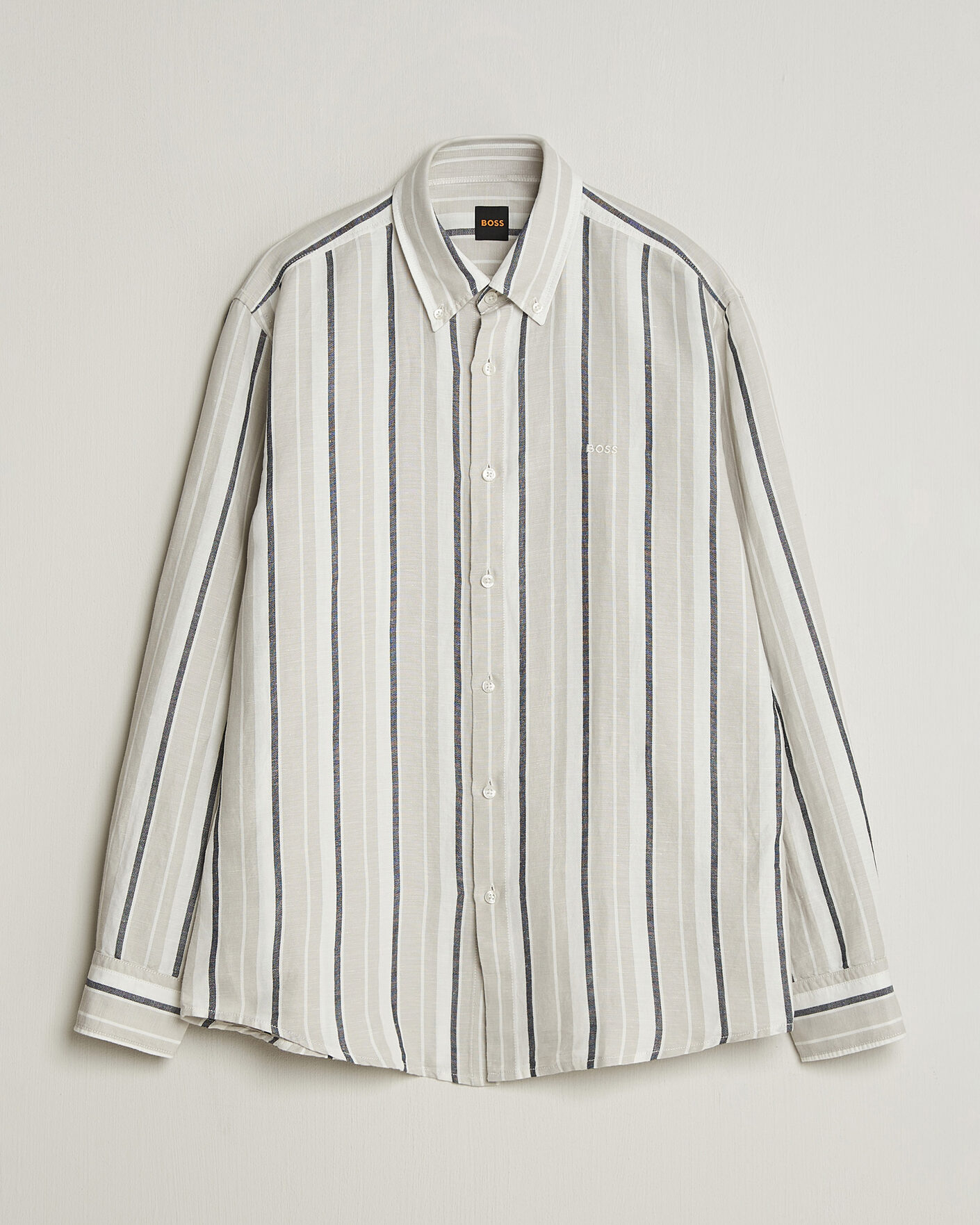 Hombres | Camisas | BOSS ORANGE | Ricoplus Linen/Cotton Striped Shirt Beige