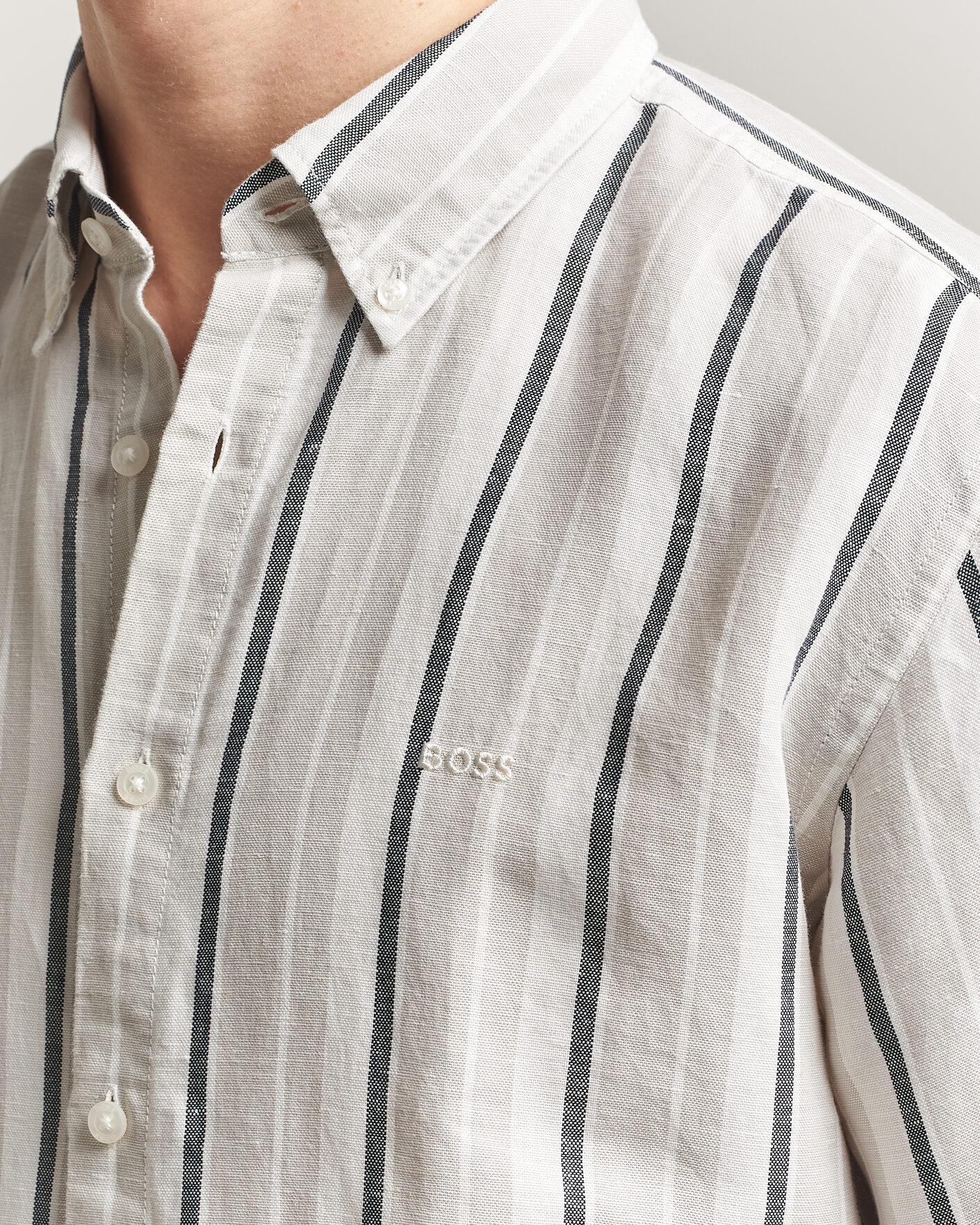 Hombres | Camisas | BOSS ORANGE | Ricoplus Linen/Cotton Striped Shirt Beige