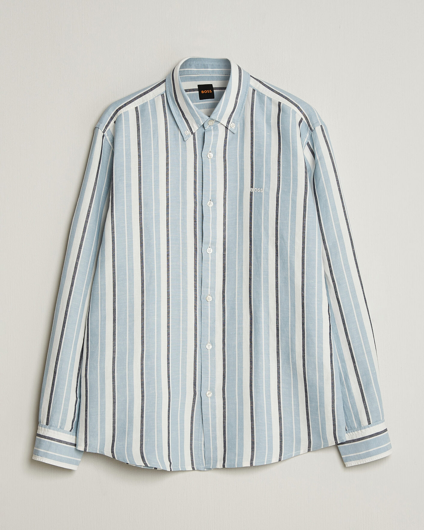 Hombres | Camisas | BOSS ORANGE | Ricoplus Linen/Cotton Striped Shirt Light Blue