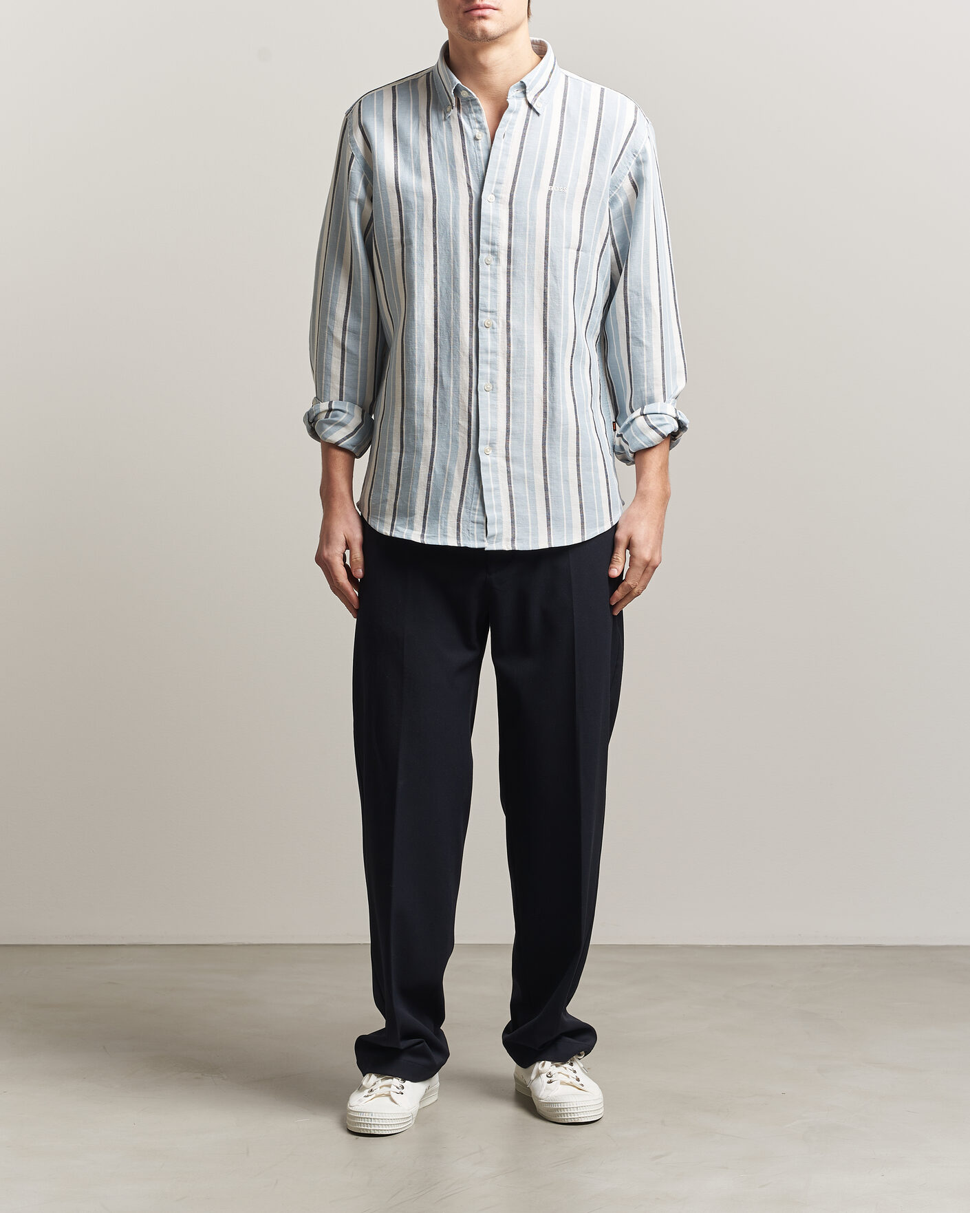 Hombres | Camisas | BOSS ORANGE | Ricoplus Linen/Cotton Striped Shirt Light Blue
