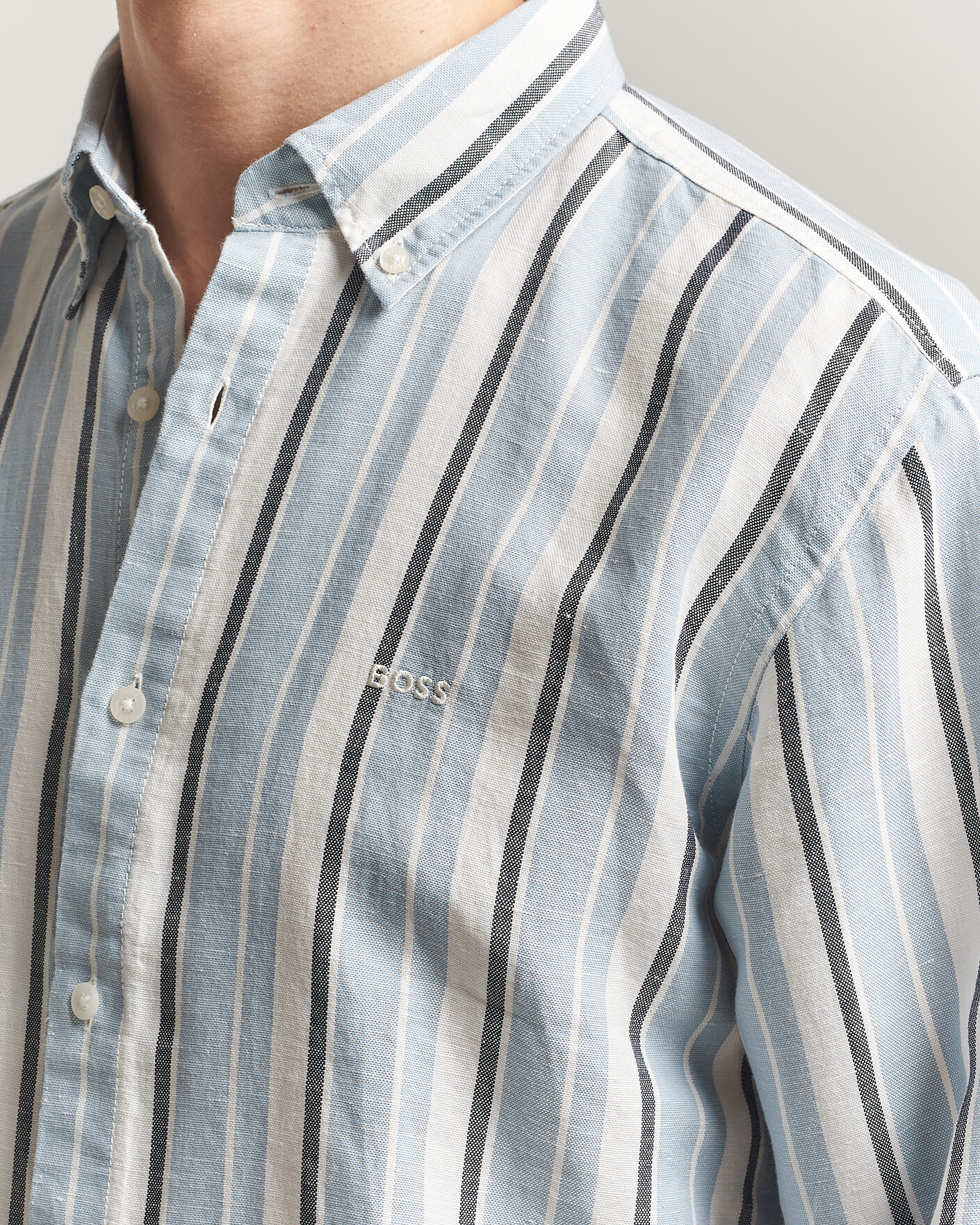 Hombres | Camisas | BOSS ORANGE | Ricoplus Linen/Cotton Striped Shirt Light Blue