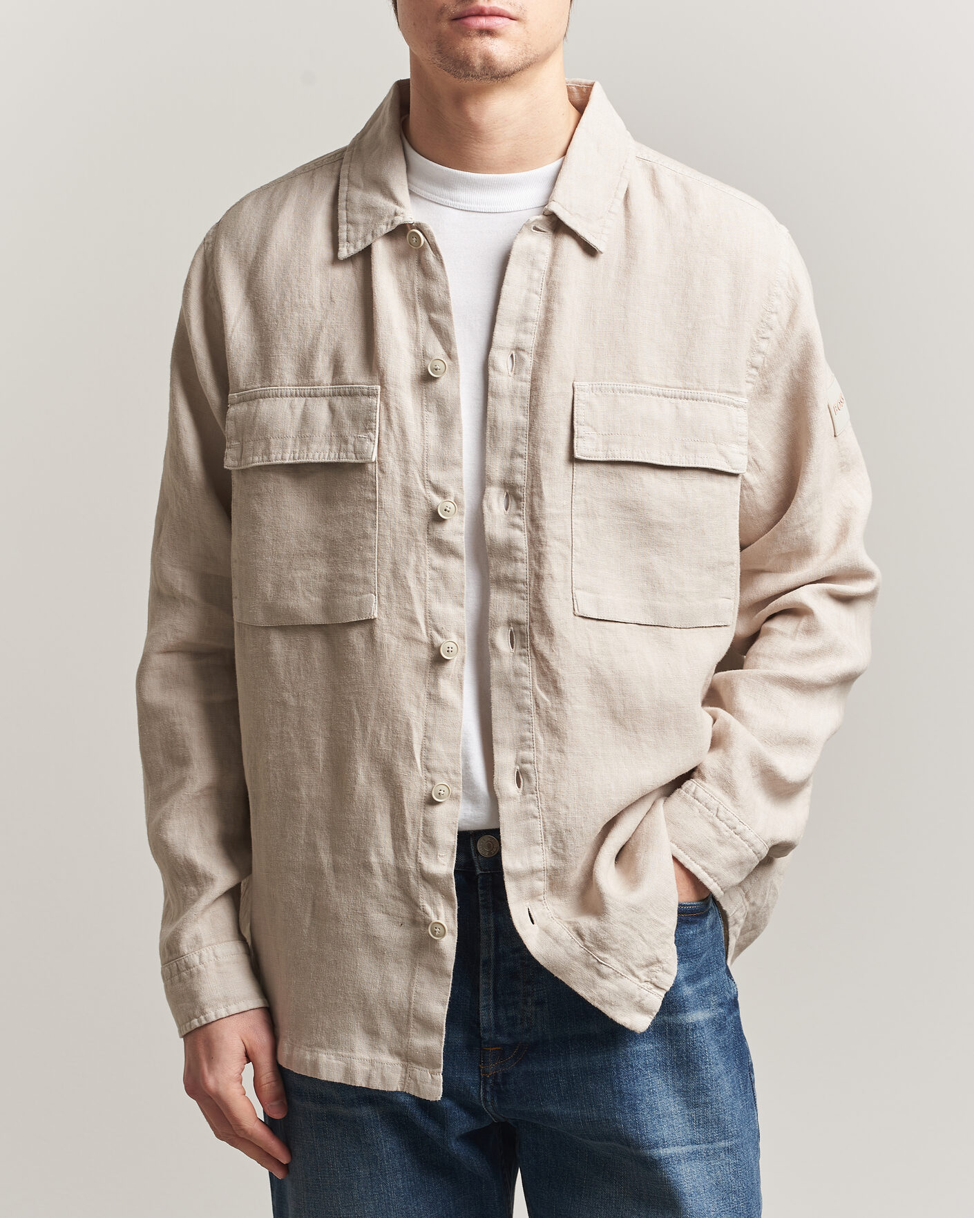 Hombres | Camisas | BOSS ORANGE | Locky Linen Overshirt Beige