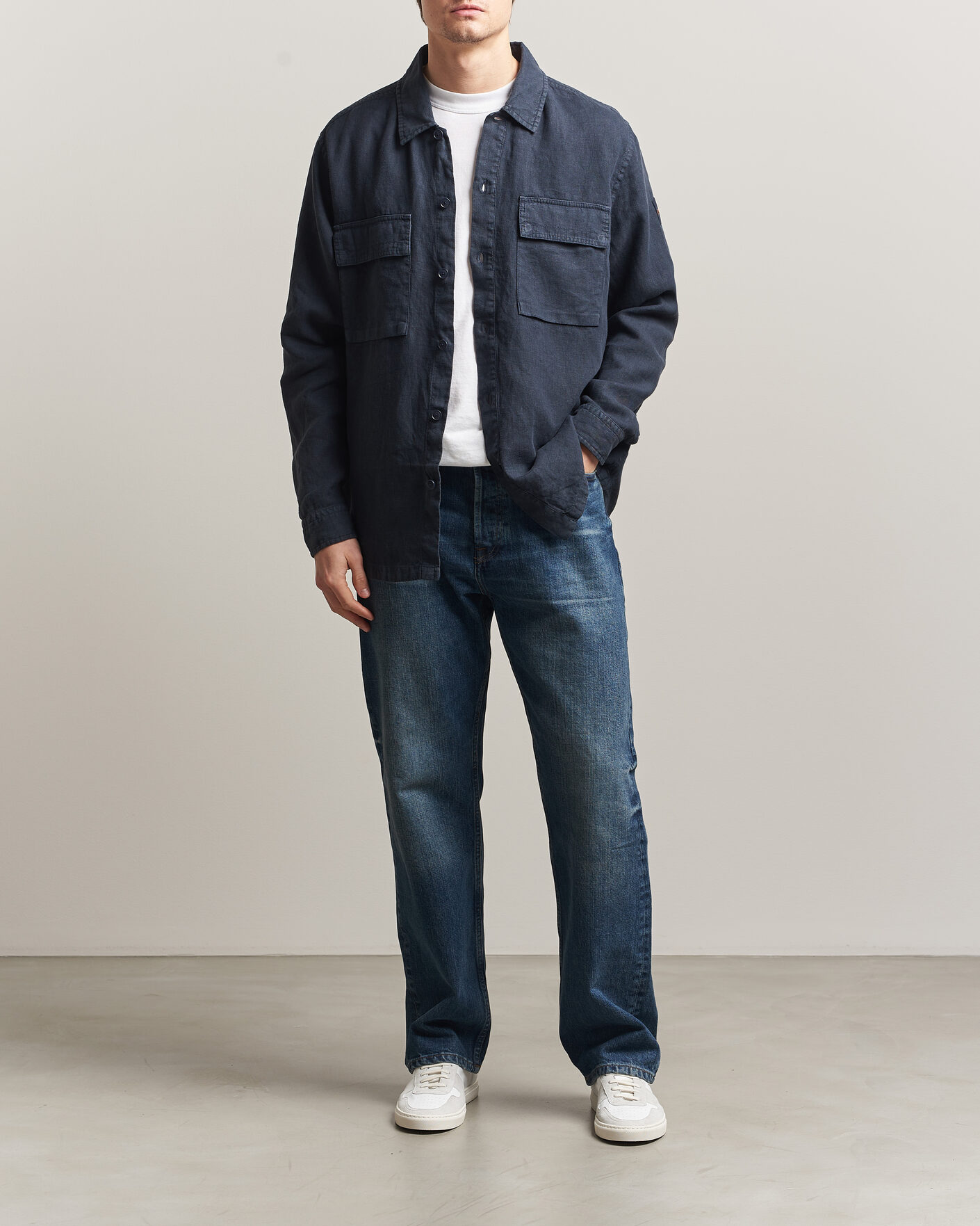 Hombres | Camisas | BOSS ORANGE | Locky Linen Overshirt Dark Blue