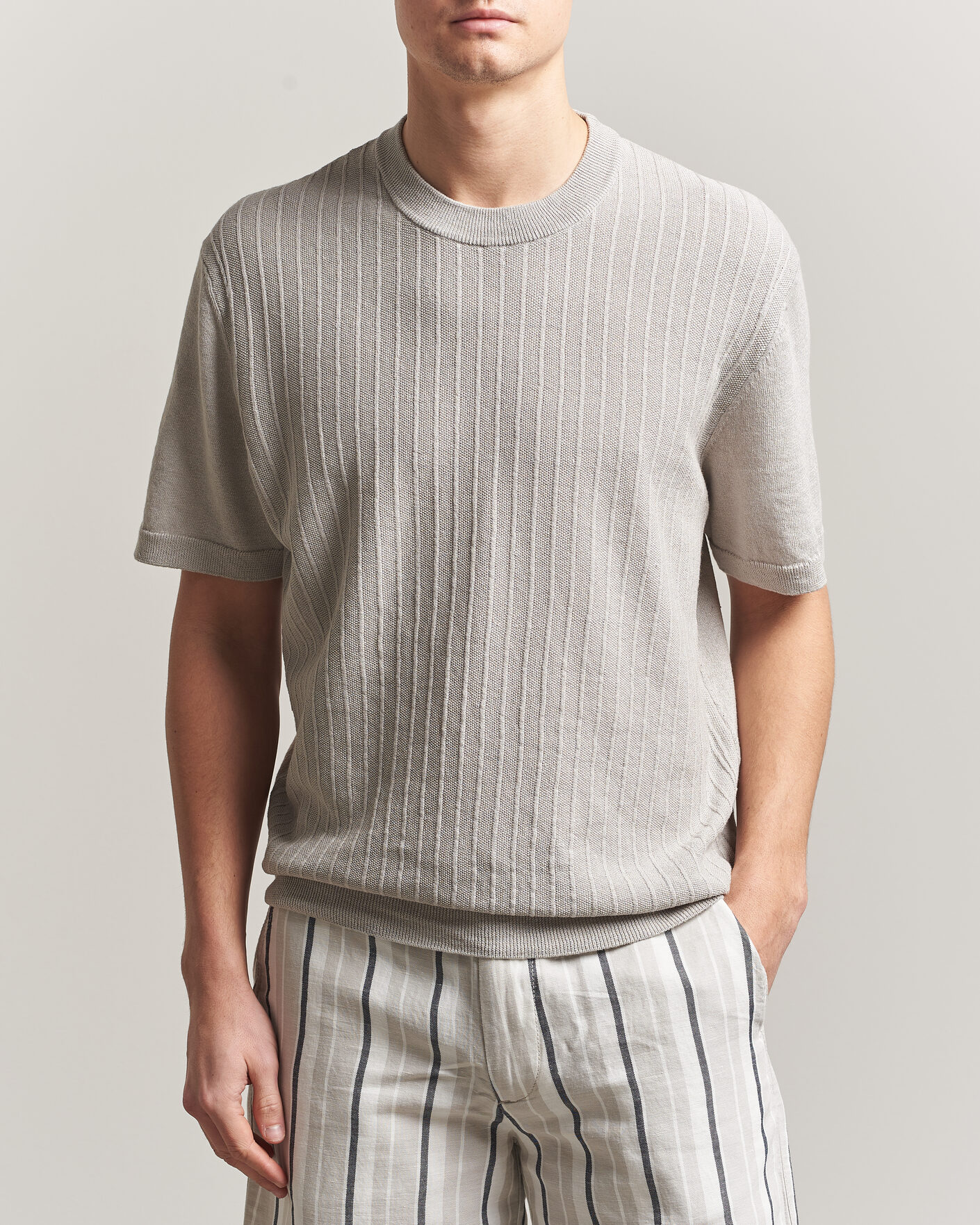 Hombres | Camisetas | BOSS ORANGE | Kajordino Linen/Cotton Knitted T-Shirt Beige