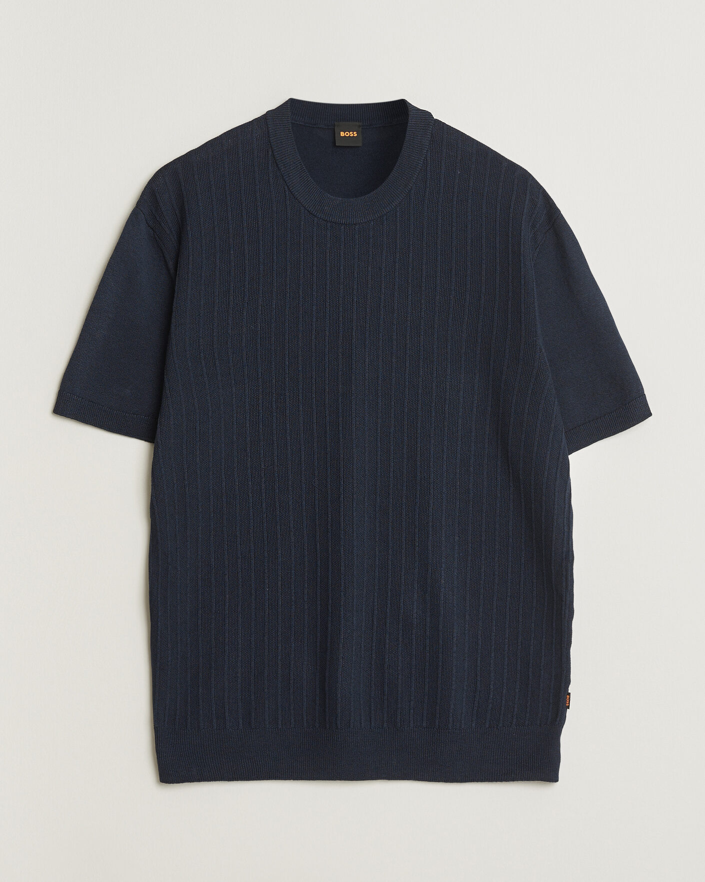 Hombres | Camisetas | BOSS ORANGE | Kajordino Linen/Cotton Knitted T-Shirt Dark Blue
