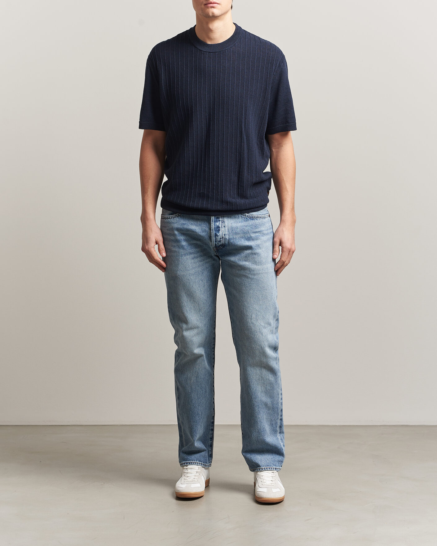 Hombres | Camisetas | BOSS ORANGE | Kajordino Linen/Cotton Knitted T-Shirt Dark Blue