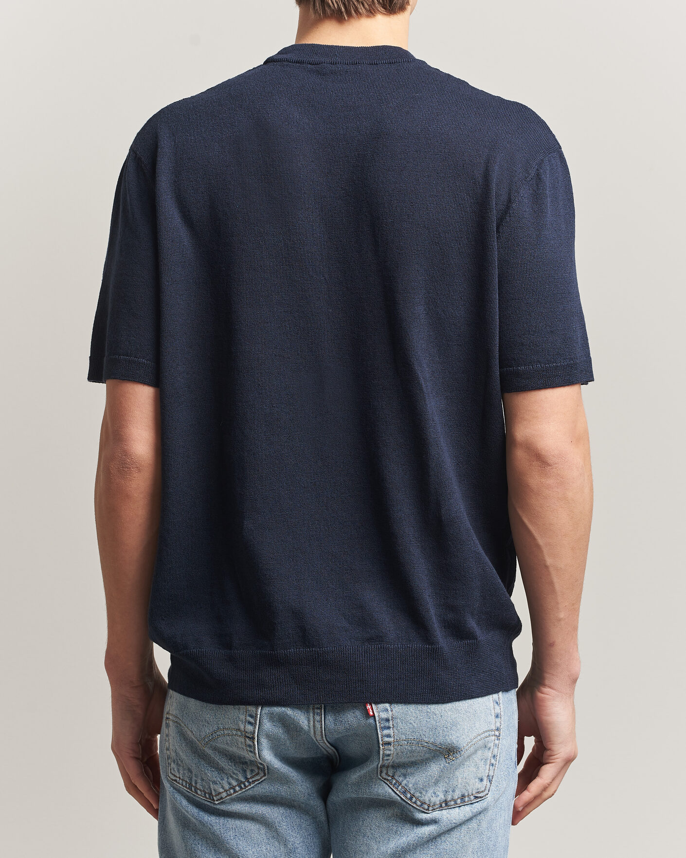 Hombres | Camisetas | BOSS ORANGE | Kajordino Linen/Cotton Knitted T-Shirt Dark Blue