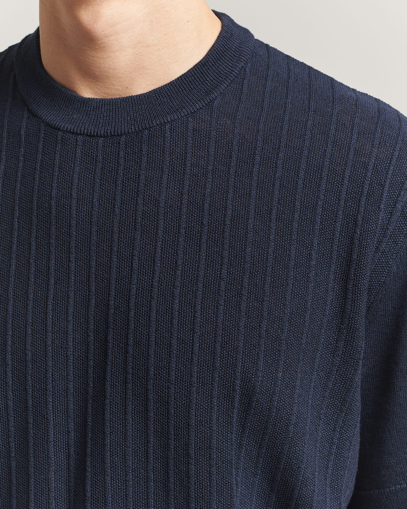 Hombres | Camisetas | BOSS ORANGE | Kajordino Linen/Cotton Knitted T-Shirt Dark Blue