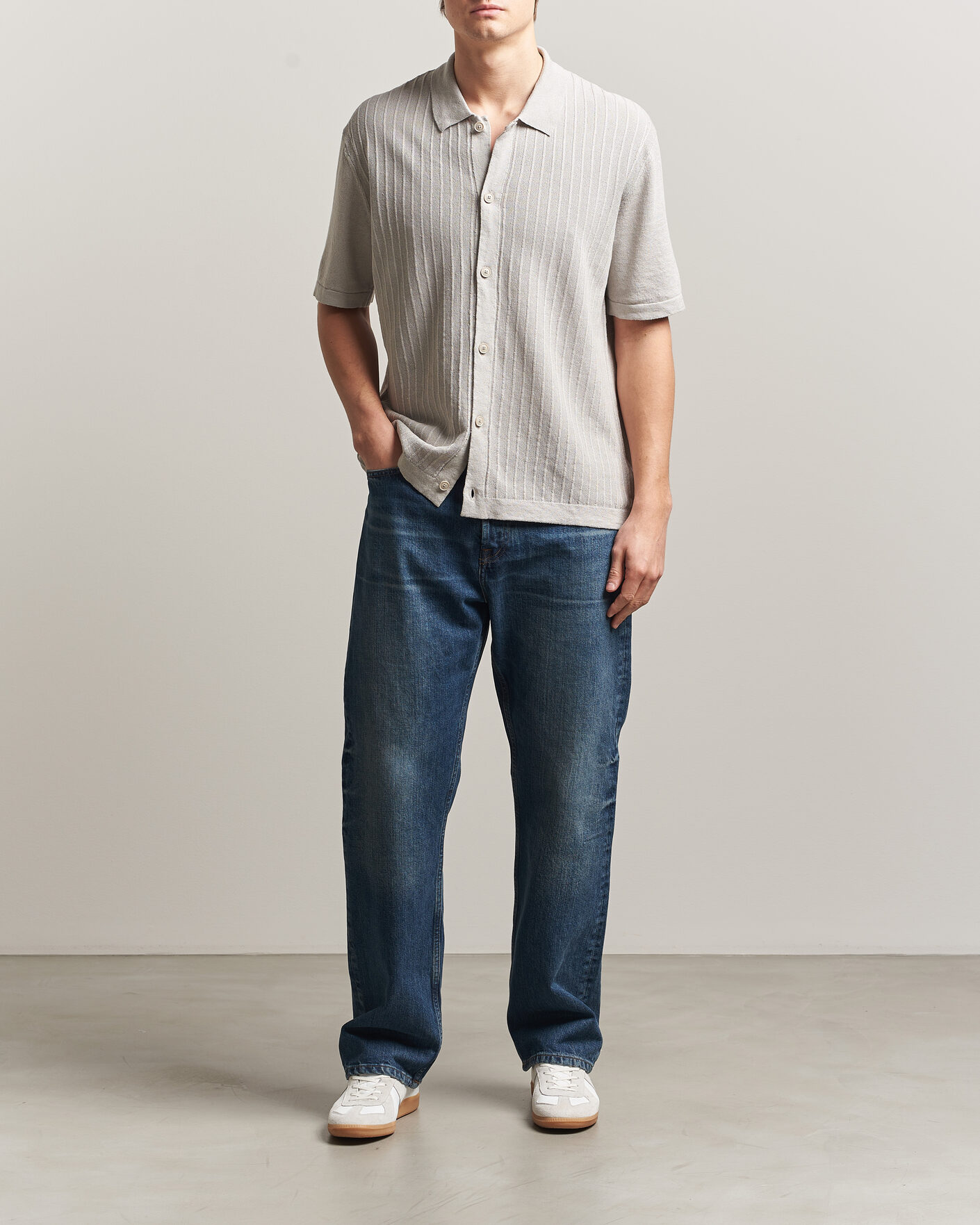 Hombres | Camisas | BOSS ORANGE | Amicino Linen/Cotton Knitted Shirt Beige