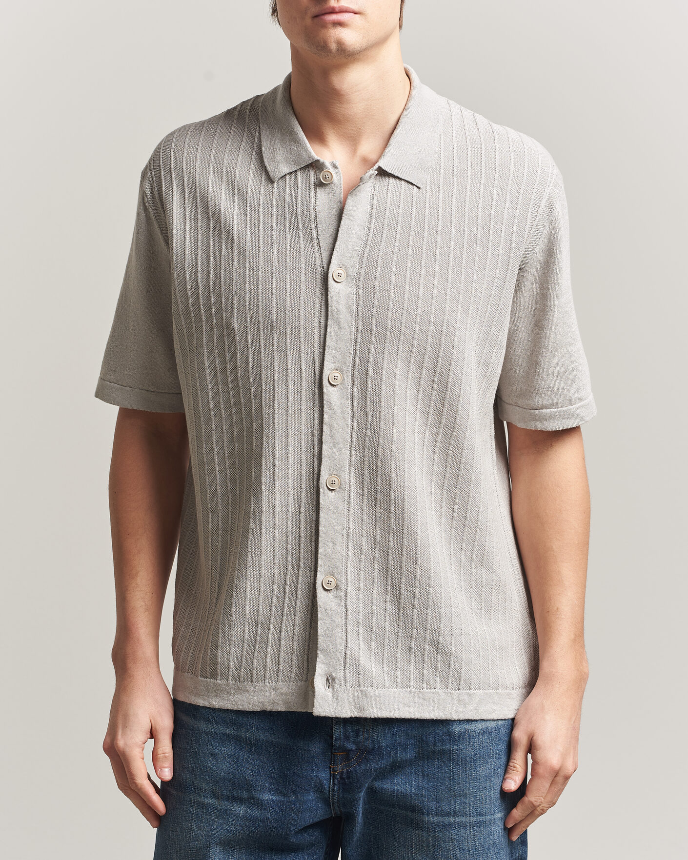 Hombres | Camisas | BOSS ORANGE | Amicino Linen/Cotton Knitted Shirt Beige