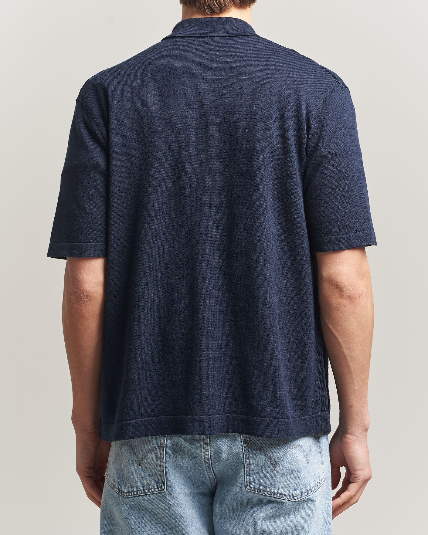 Hombres | Camisas | BOSS ORANGE | Amicino Linen/Cotton Knitted Shirt Dark Blue