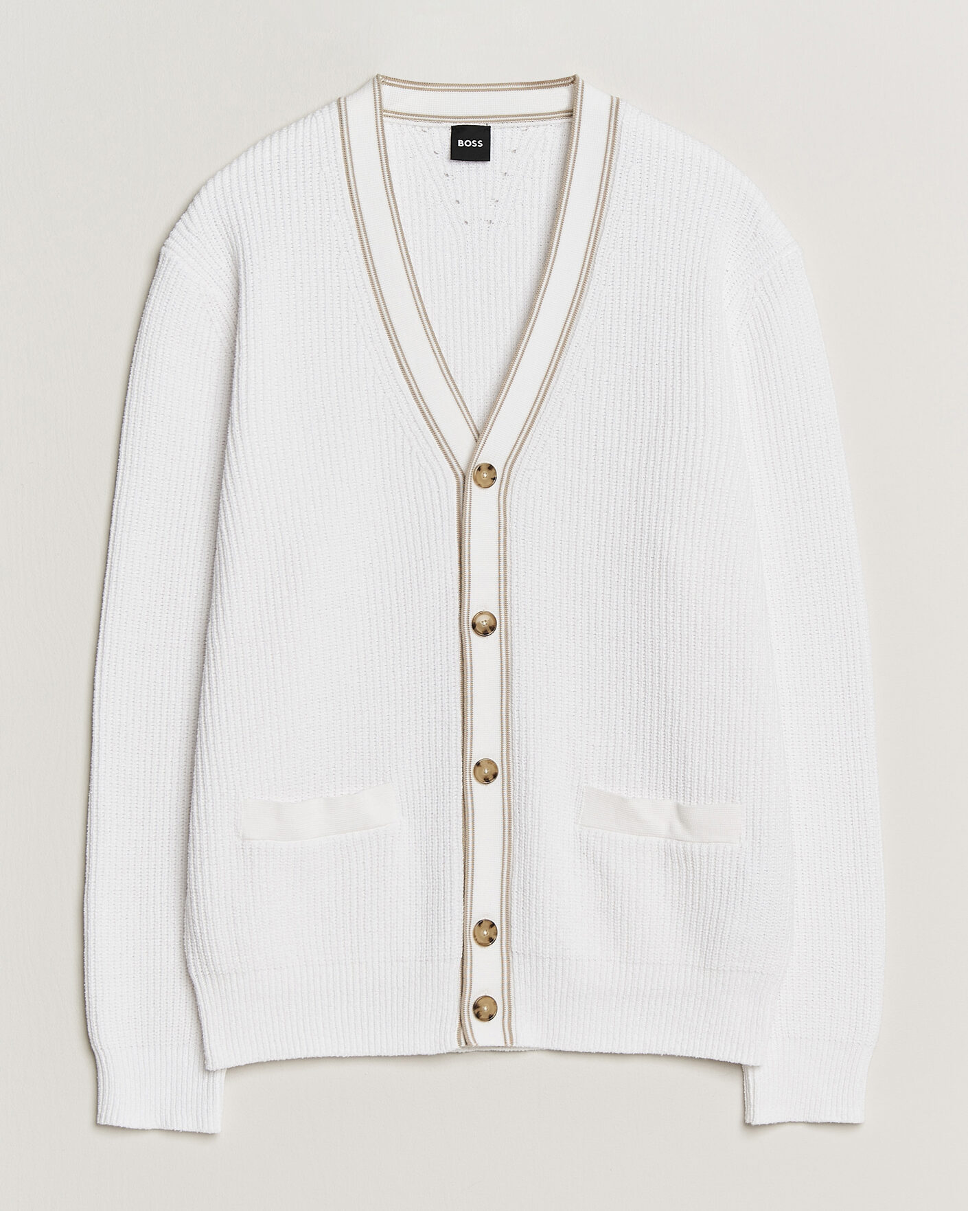 Hombres | Jerséis y prendas de punto | BOSS BLACK | Napoli Knitted Cardigan White