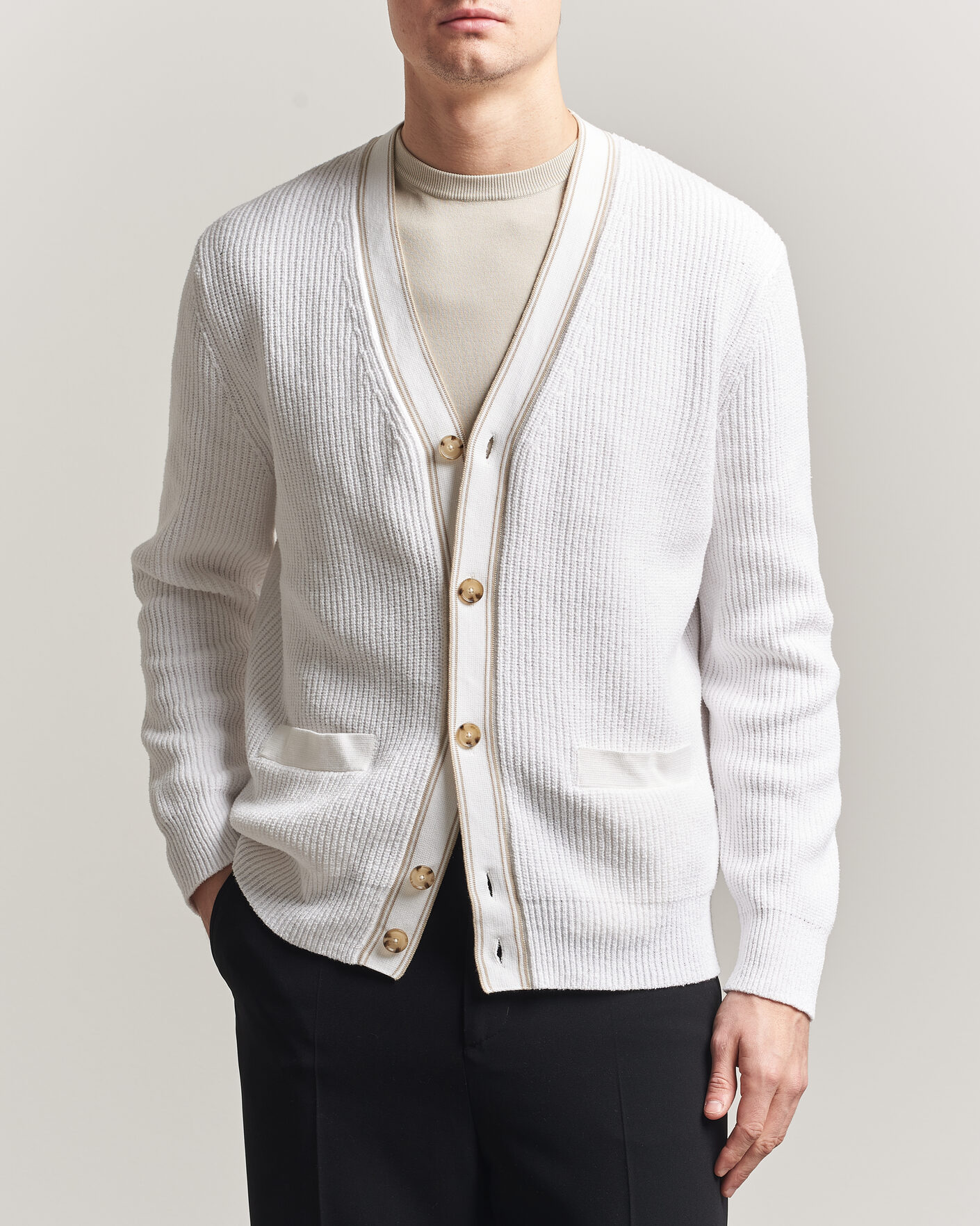Hombres | Jerséis y prendas de punto | BOSS BLACK | Napoli Knitted Cardigan White