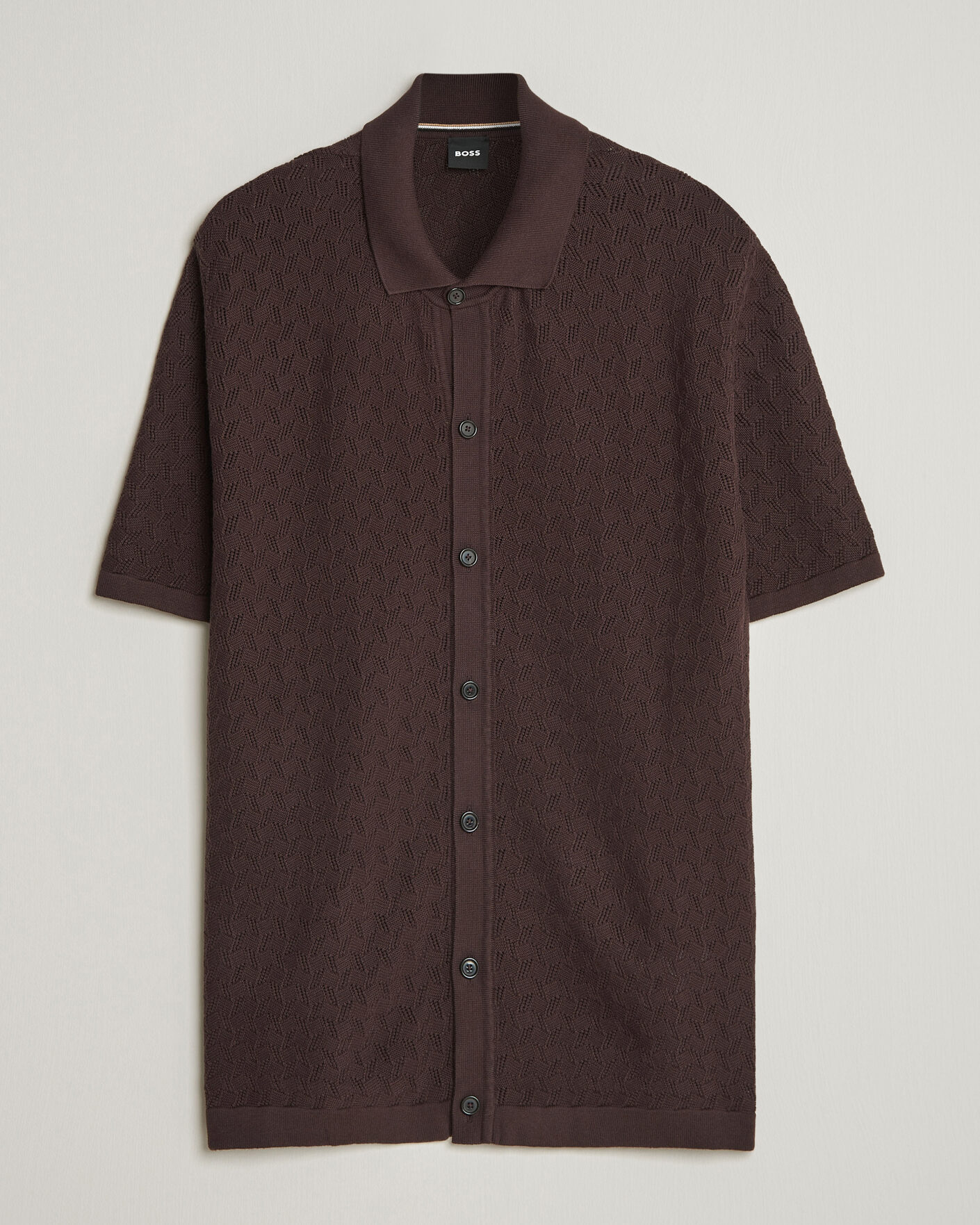 Hombres | Camisas | BOSS BLACK | Nappo Knitted Short Sleeve Shirt Dark Brown