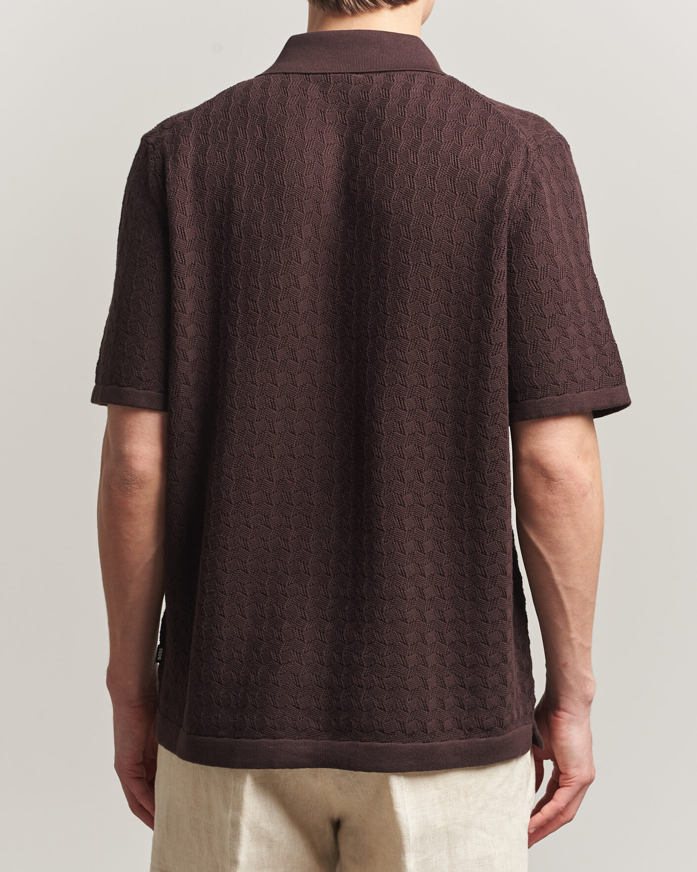 Hombres | Camisas | BOSS BLACK | Nappo Knitted Short Sleeve Shirt Dark Brown
