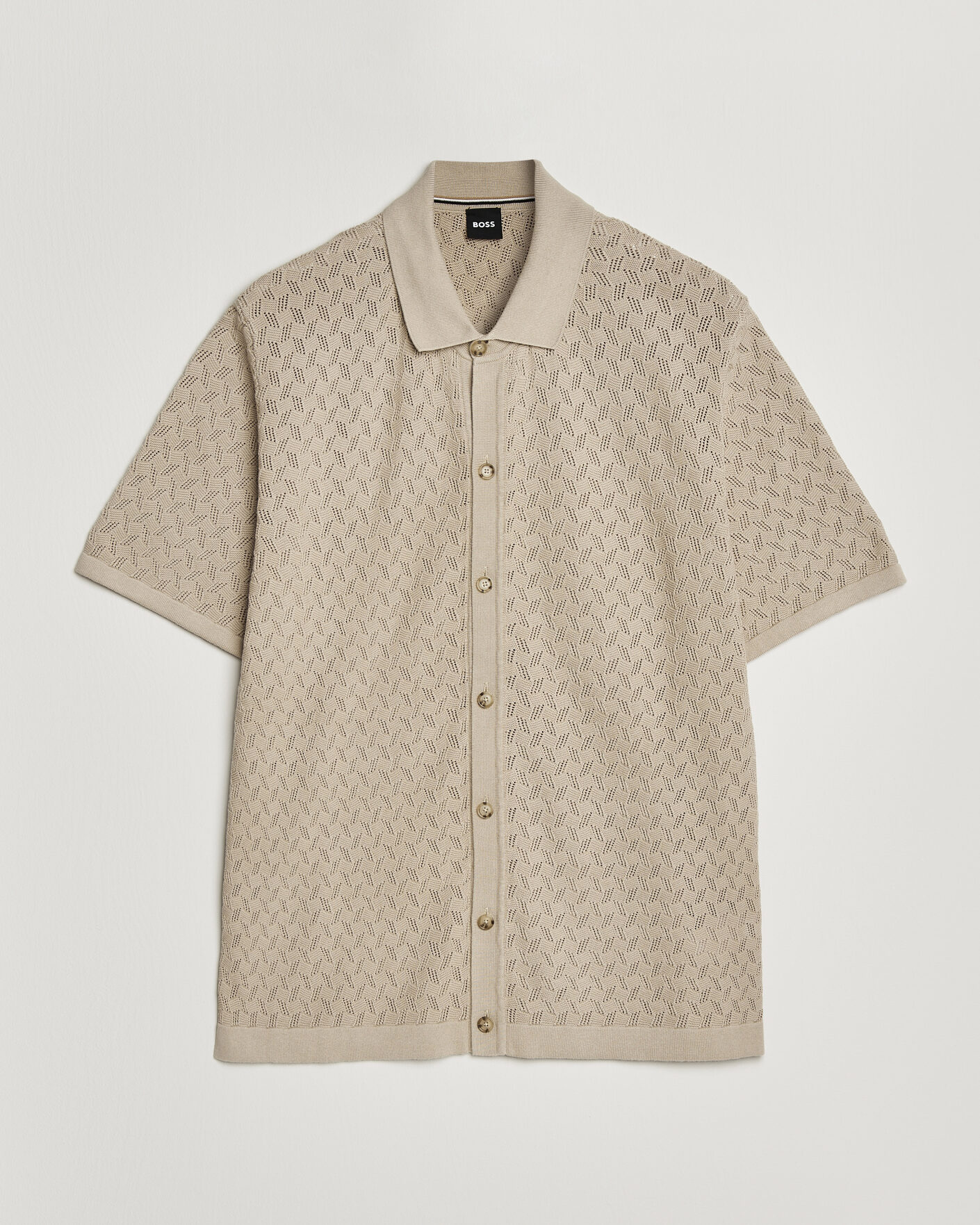 Hombres | Camisas | BOSS BLACK | Nappo Knitted Short Sleeve Shirt Open Beige