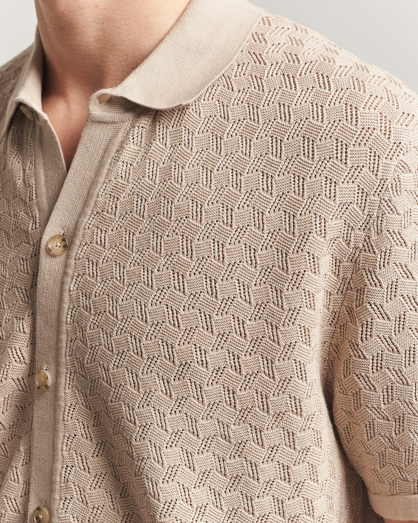 Hombres | Camisas | BOSS BLACK | Nappo Knitted Short Sleeve Shirt Open Beige