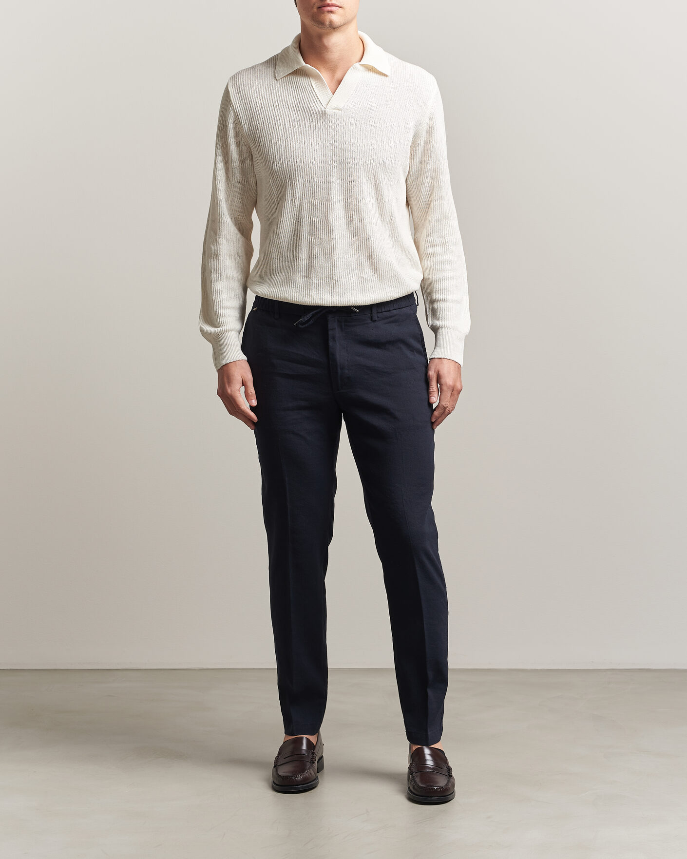 Hombres | Pantalones | BOSS BLACK | Kane Linen Drawstring Trousers Dark Blue