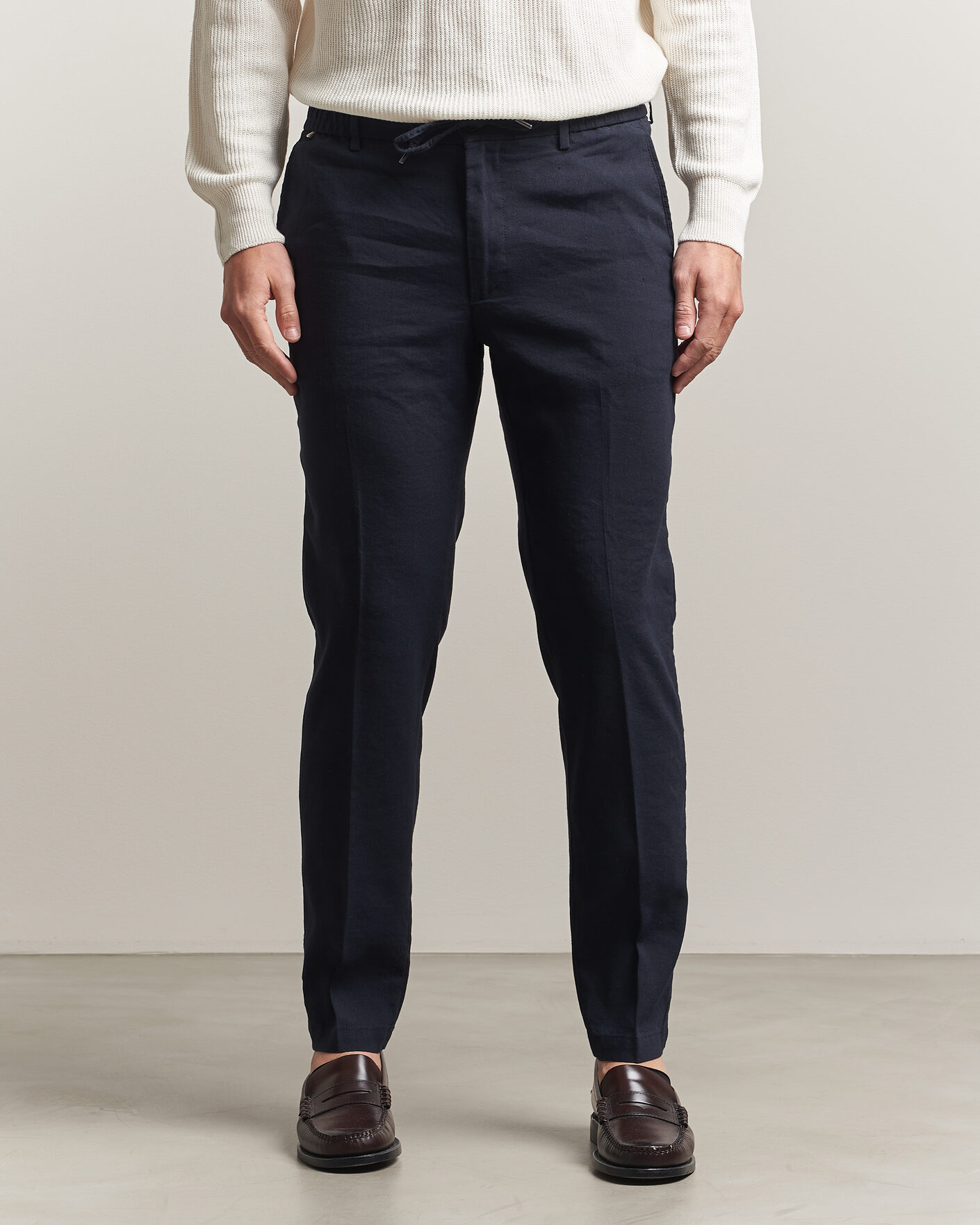 Hombres | Pantalones | BOSS BLACK | Kane Linen Drawstring Trousers Dark Blue