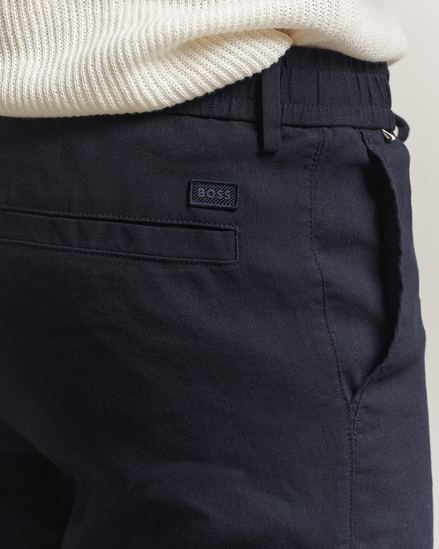 Hombres | Pantalones | BOSS BLACK | Kane Linen Drawstring Trousers Dark Blue
