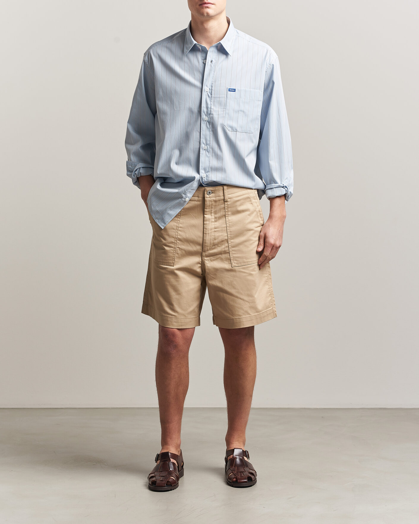 Hombres | Camisas | HUGO | Ebalto Striped Cotton Shirt Open Blue