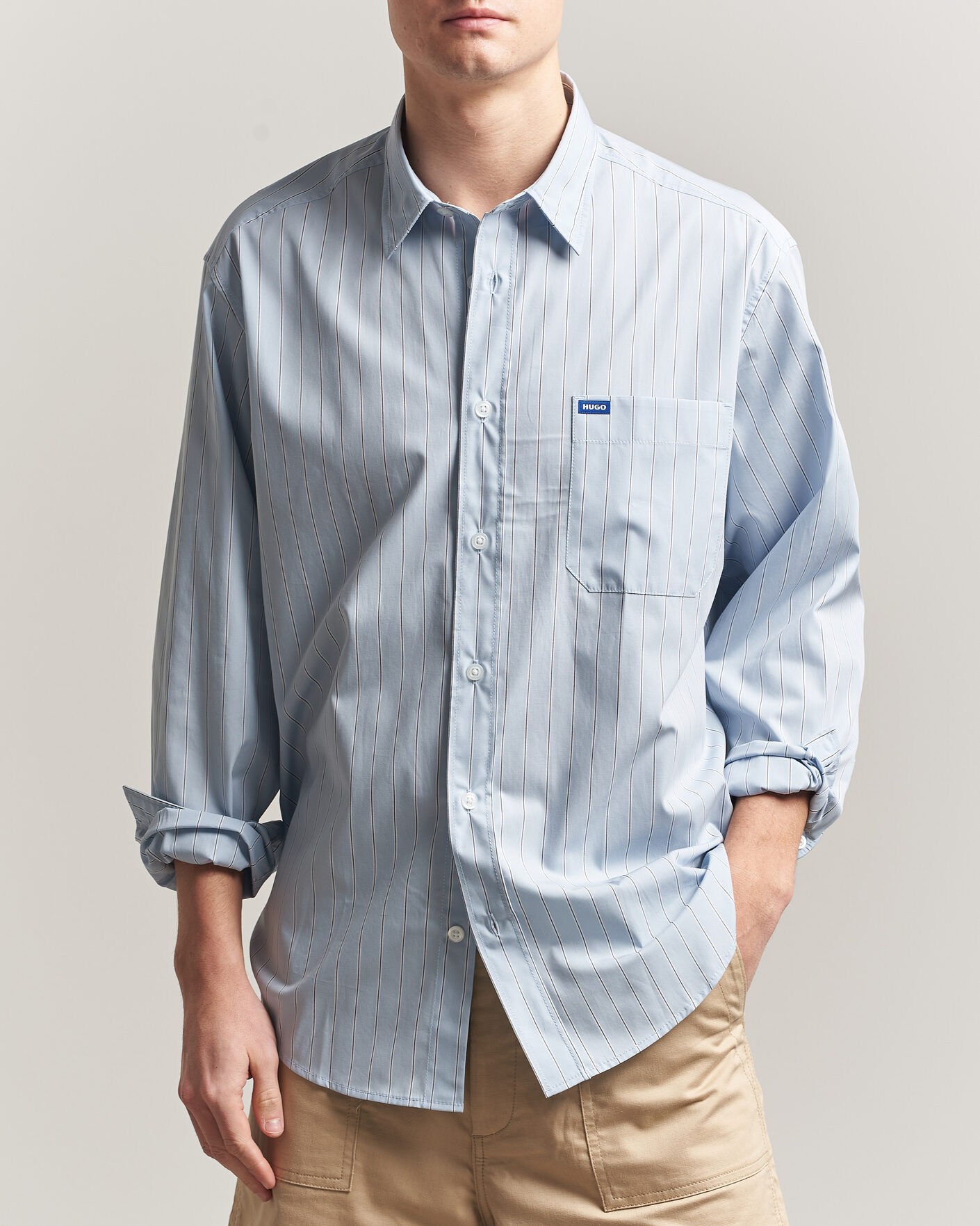 Hombres | Camisas | HUGO | Ebalto Striped Cotton Shirt Open Blue