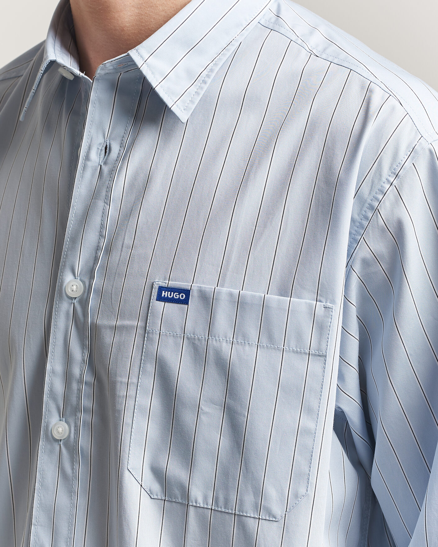 Hombres | Camisas | HUGO | Ebalto Striped Cotton Shirt Open Blue