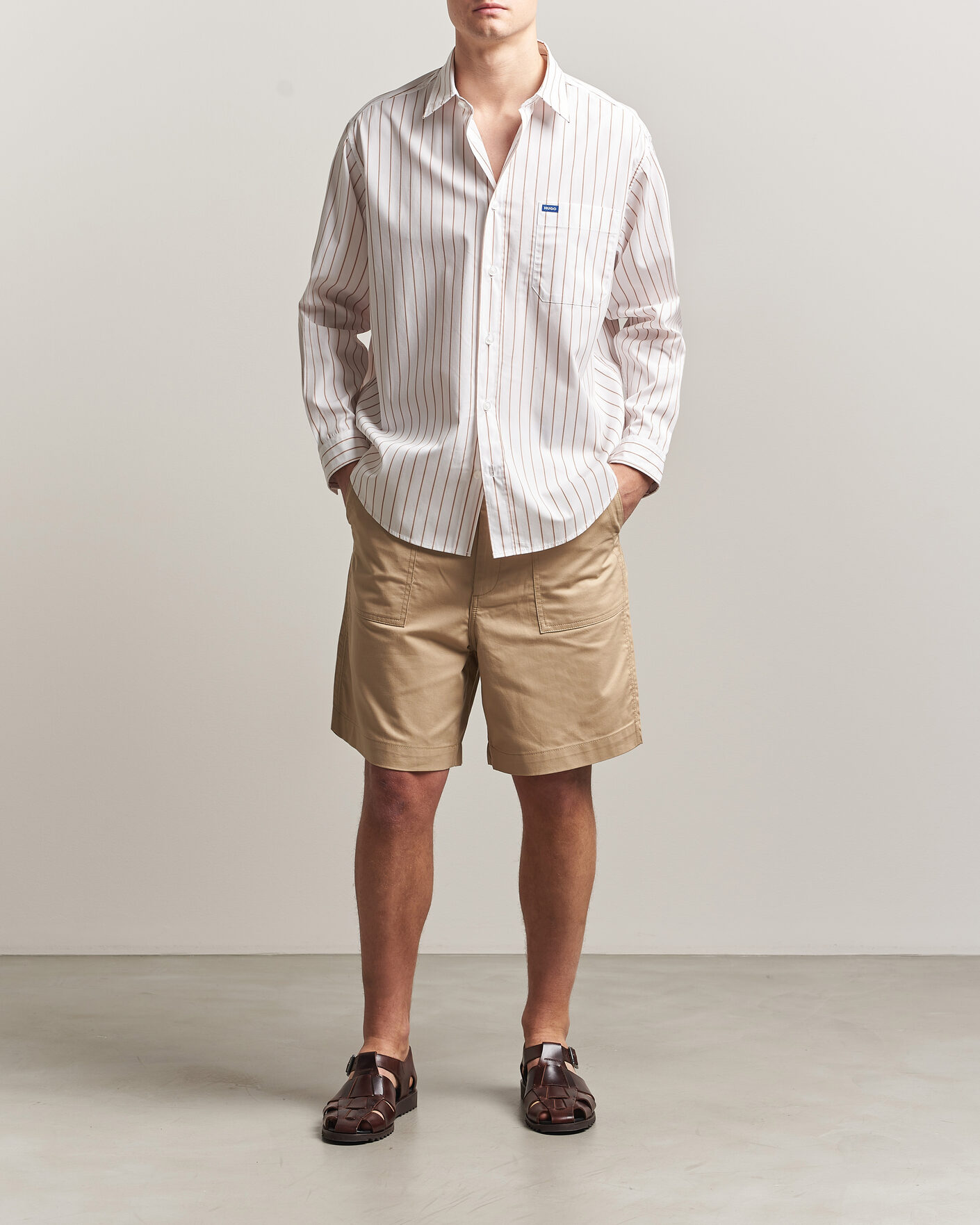 Hombres | Camisas | HUGO | Ebalto Striped Cotton Shirt Light Orange