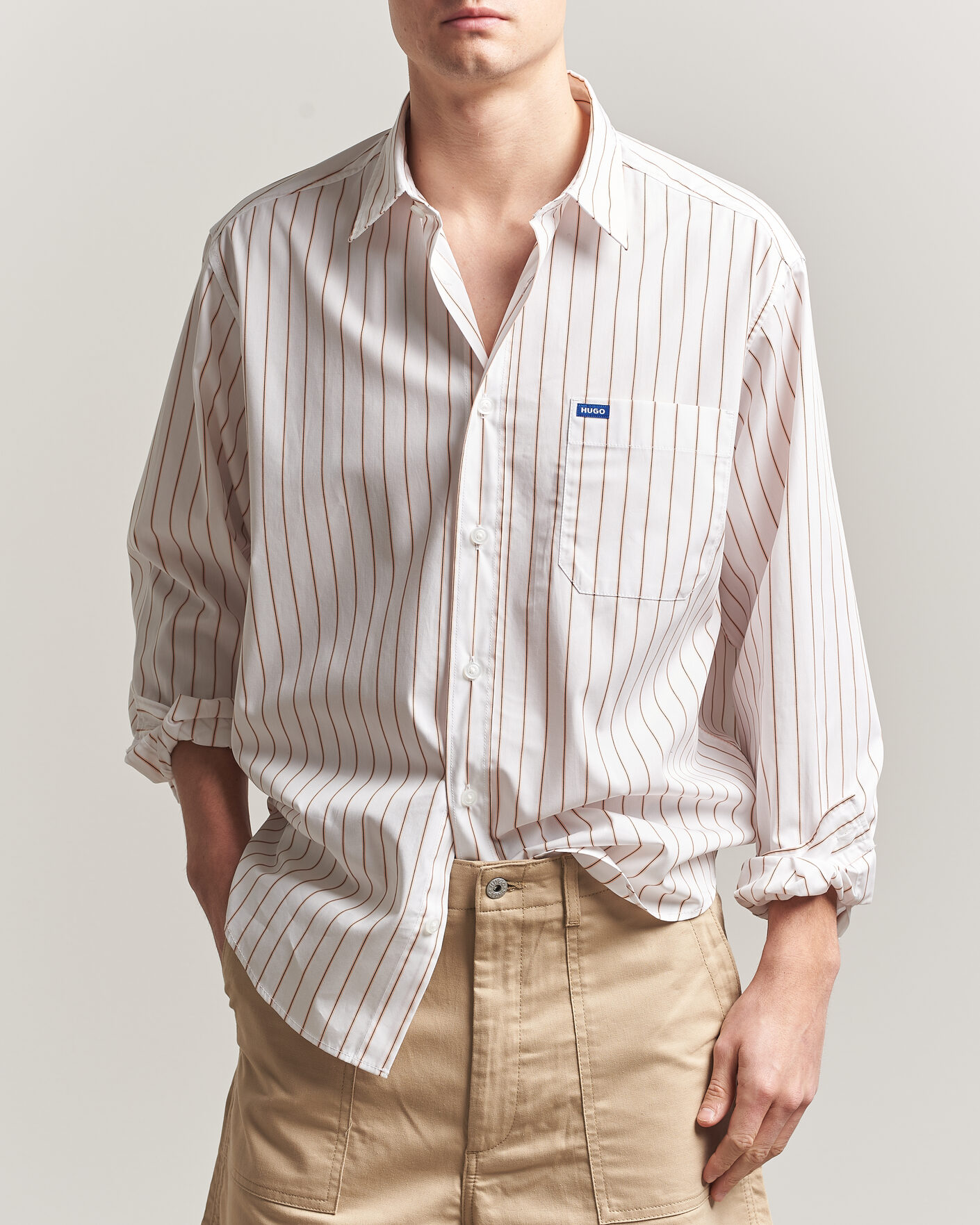 Hombres | Camisas | HUGO | Ebalto Striped Cotton Shirt Light Orange